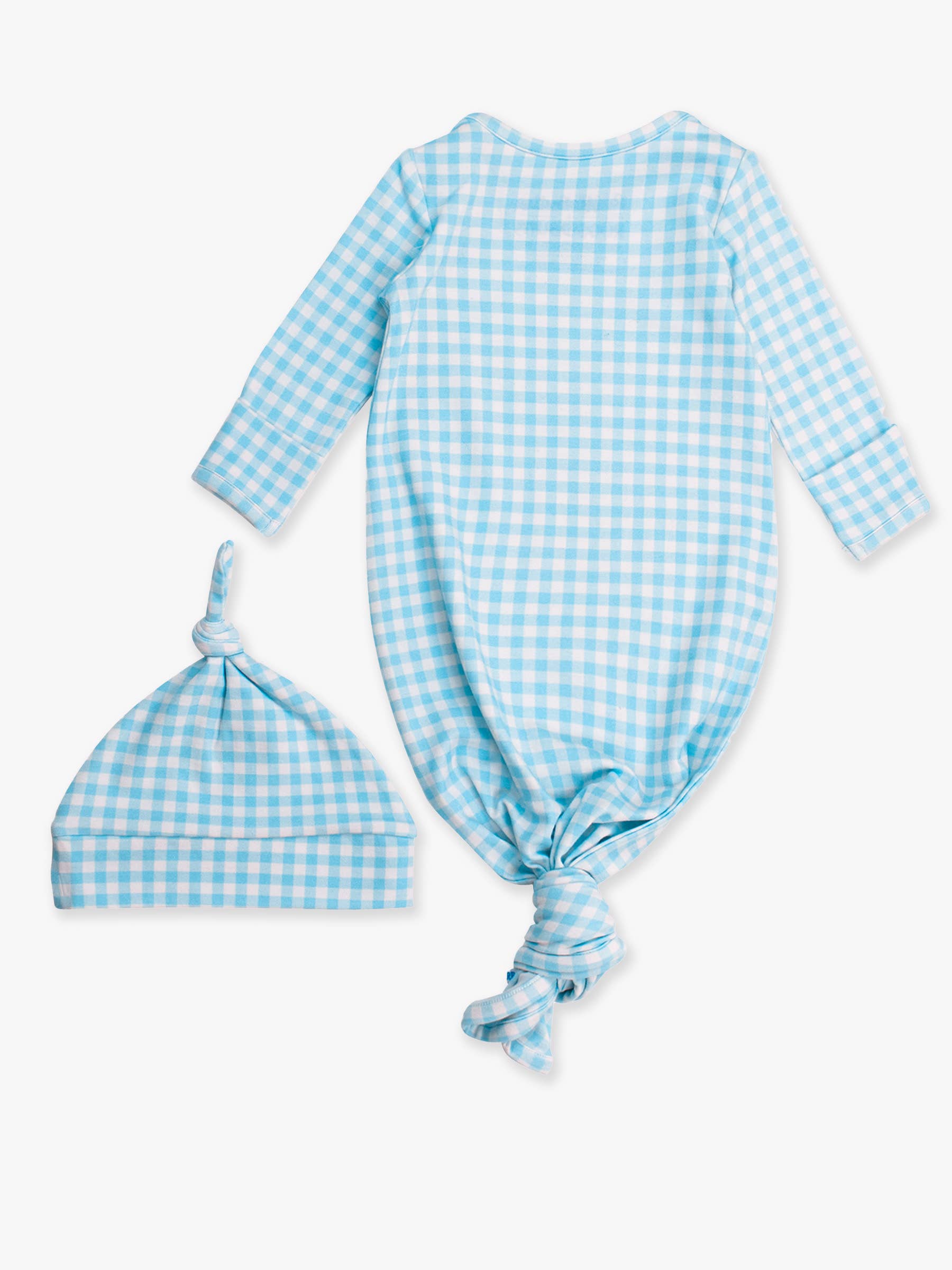 Blue Breeze Gingham SoftSnooze™ Knotted Gown & Beanie Set