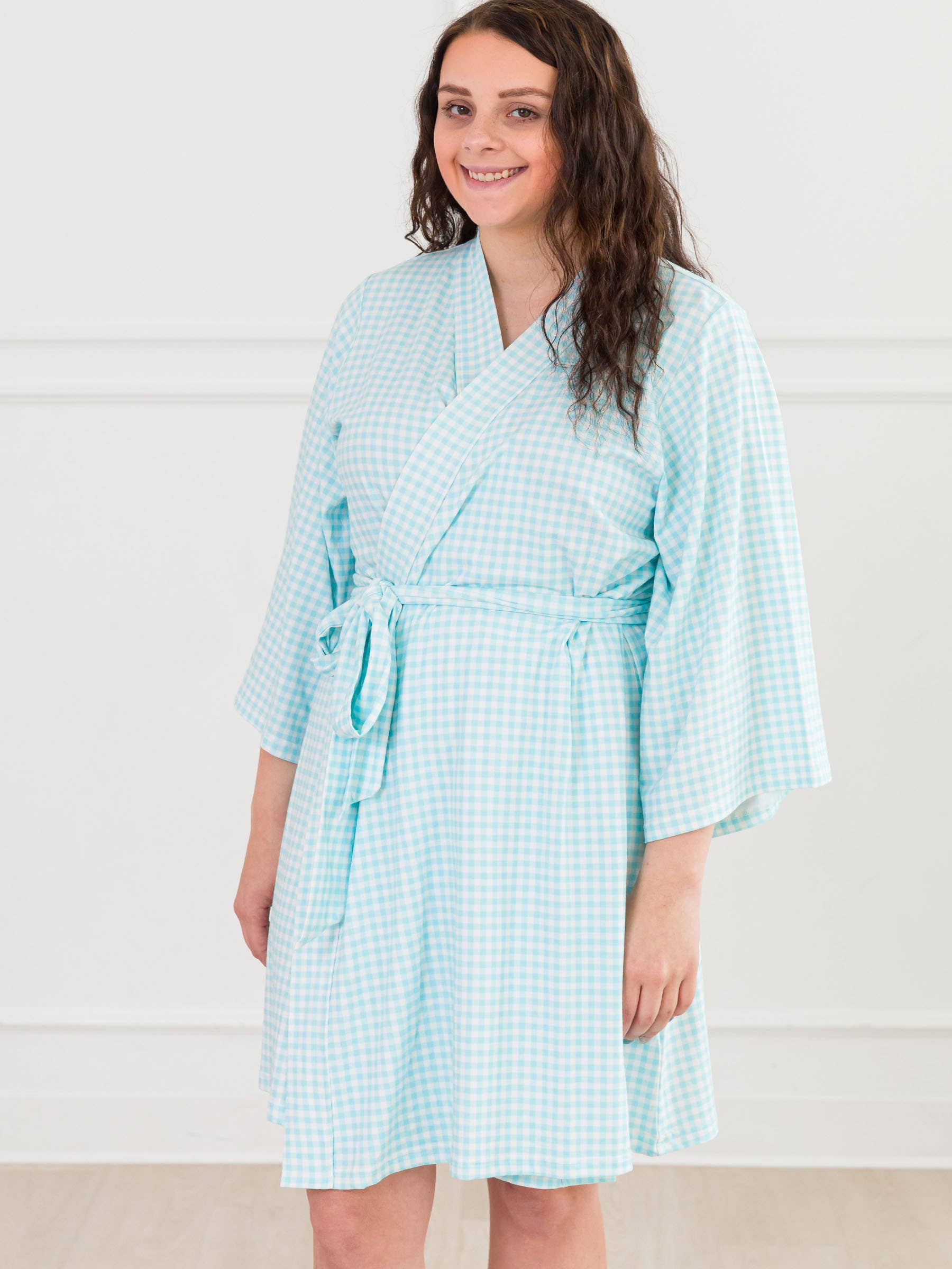 Blue Gingham SoftSnooze™ Mommy & Me Maternity Robe