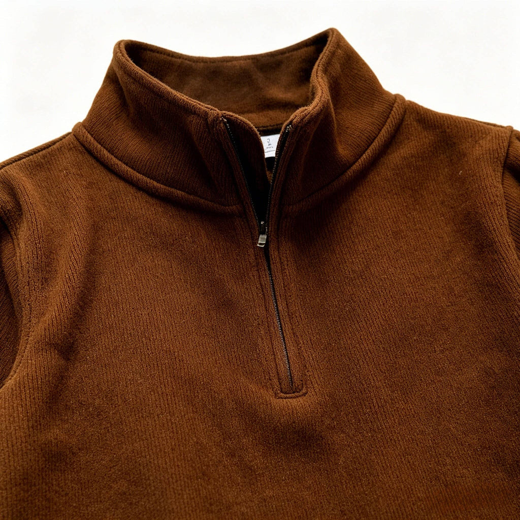 Brown Elbow Patch Quarter-Zip Pullover