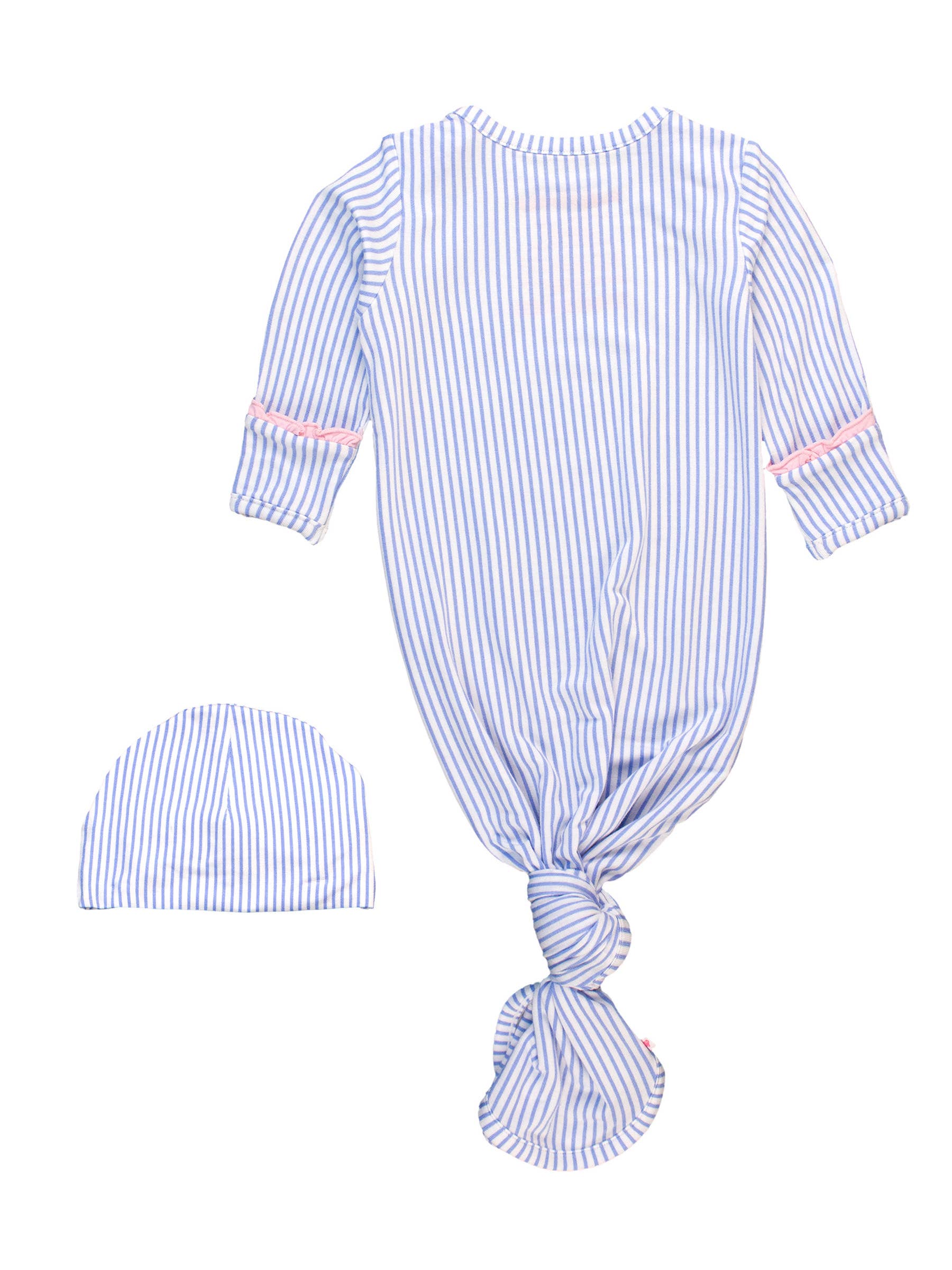 Periwinkle SoftSnooze™ Seersucker Bamboo Knotted Gown & Bow Beanie Set
