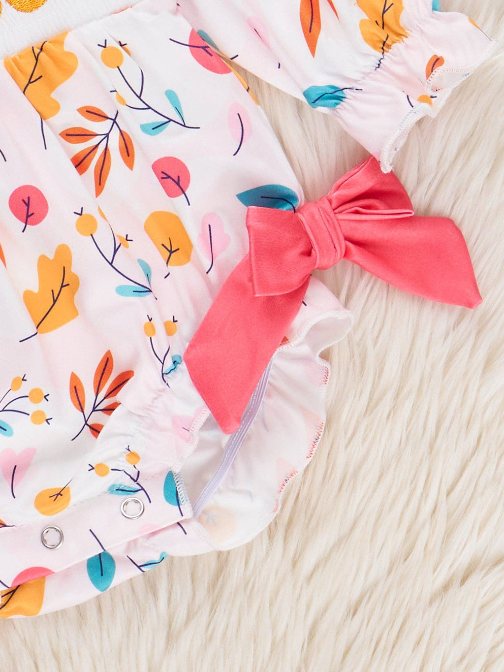 "Fall Vibes" Smocked Ruffle Leaves Bubble Romper
