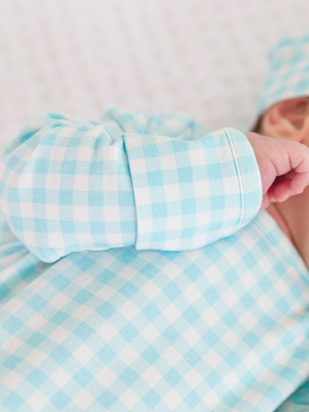 Blue Breeze Gingham SoftSnooze™ Knotted Gown & Beanie Set