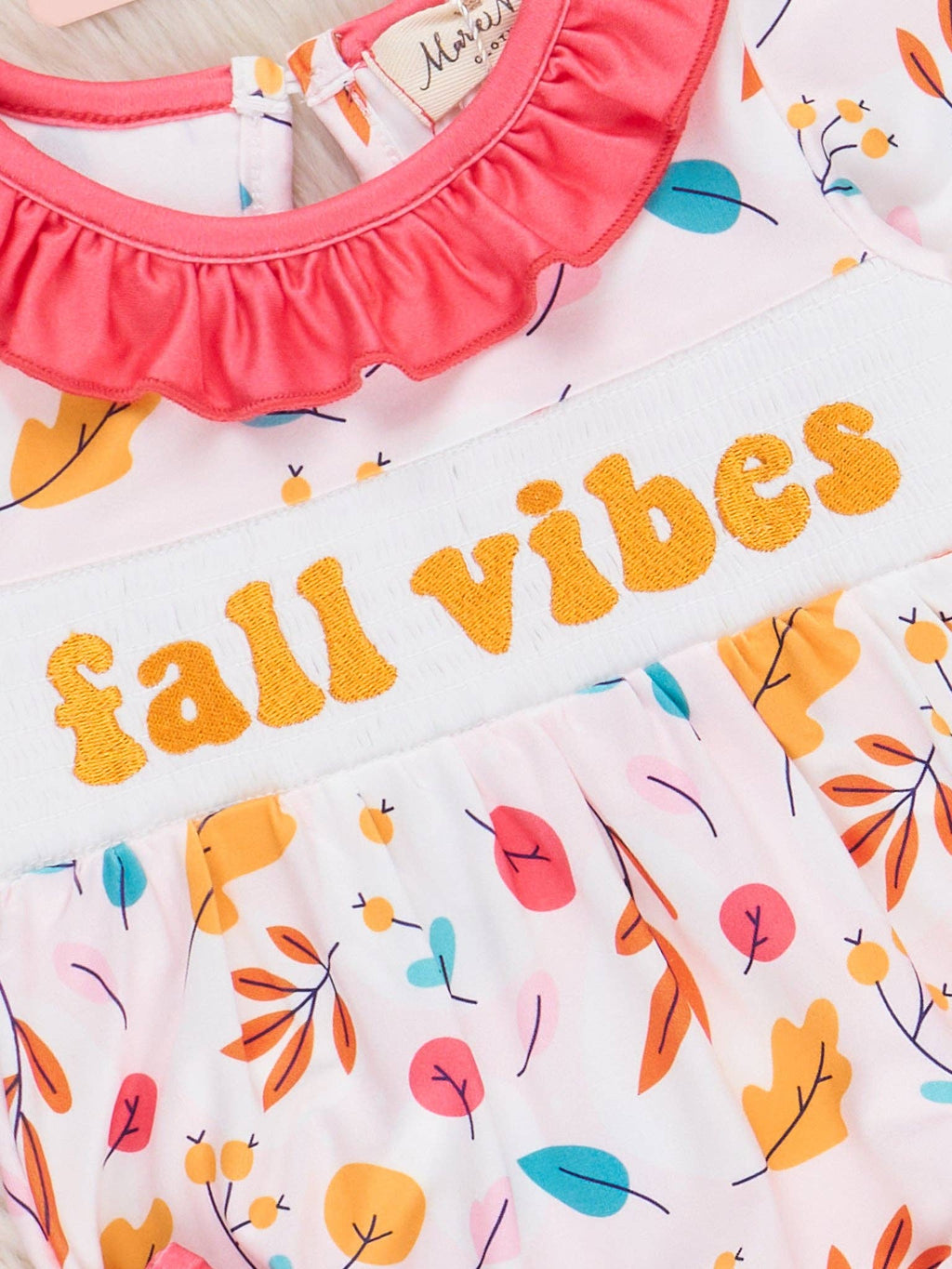 "Fall Vibes" Smocked Ruffle Leaves Bubble Romper