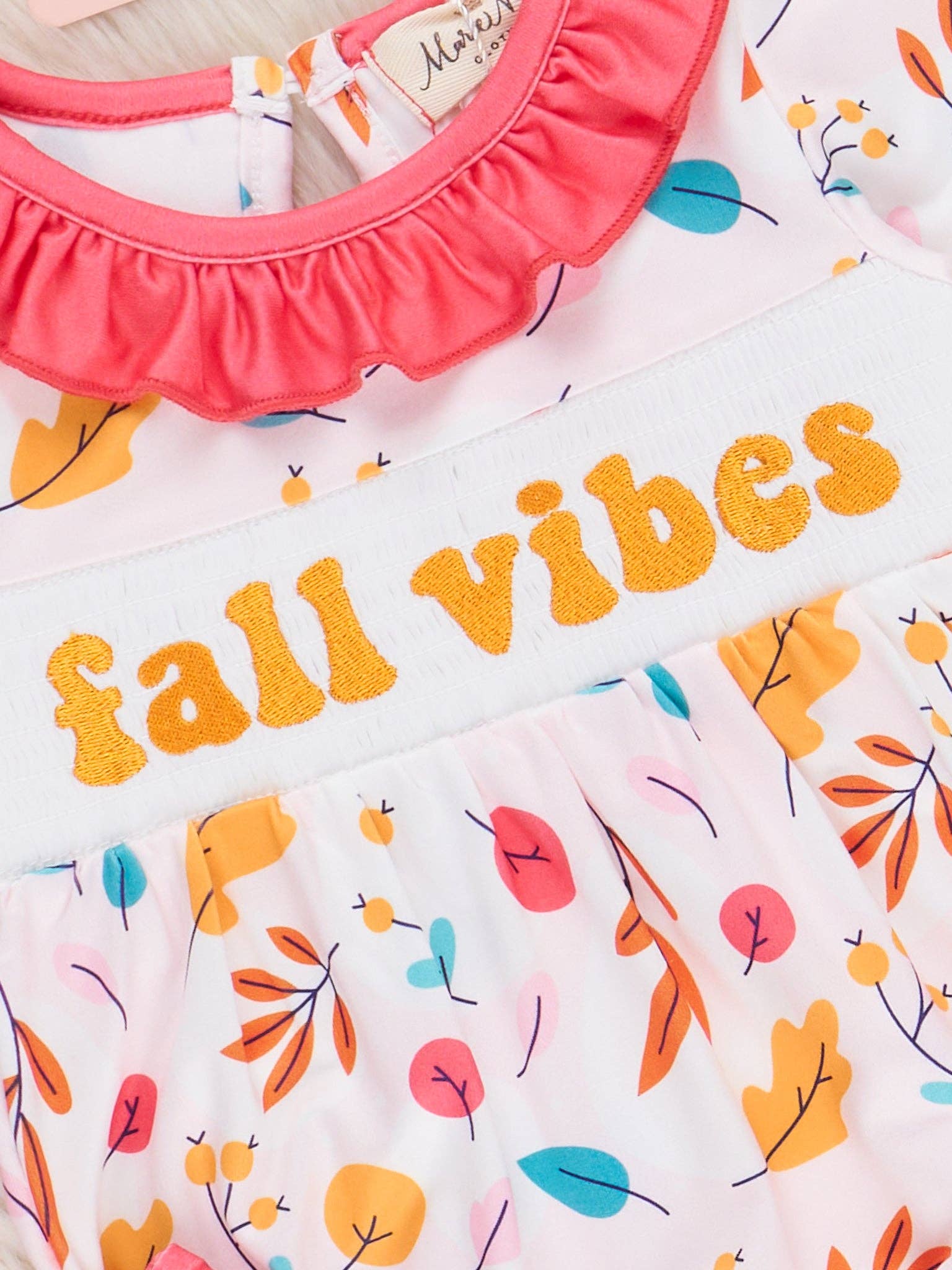 "Fall Vibes" Smocked Ruffle Leaves Bubble Romper