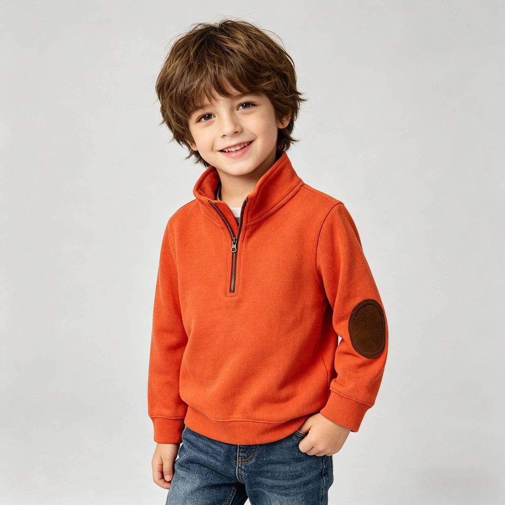 Burnt Orange Quarter-Zip Pullover with Elbow Patches