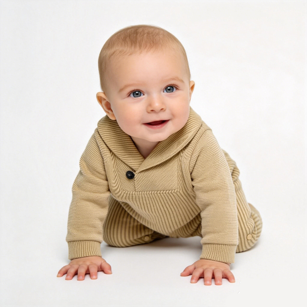 Baby Beige Knit Shawl Collar Romper