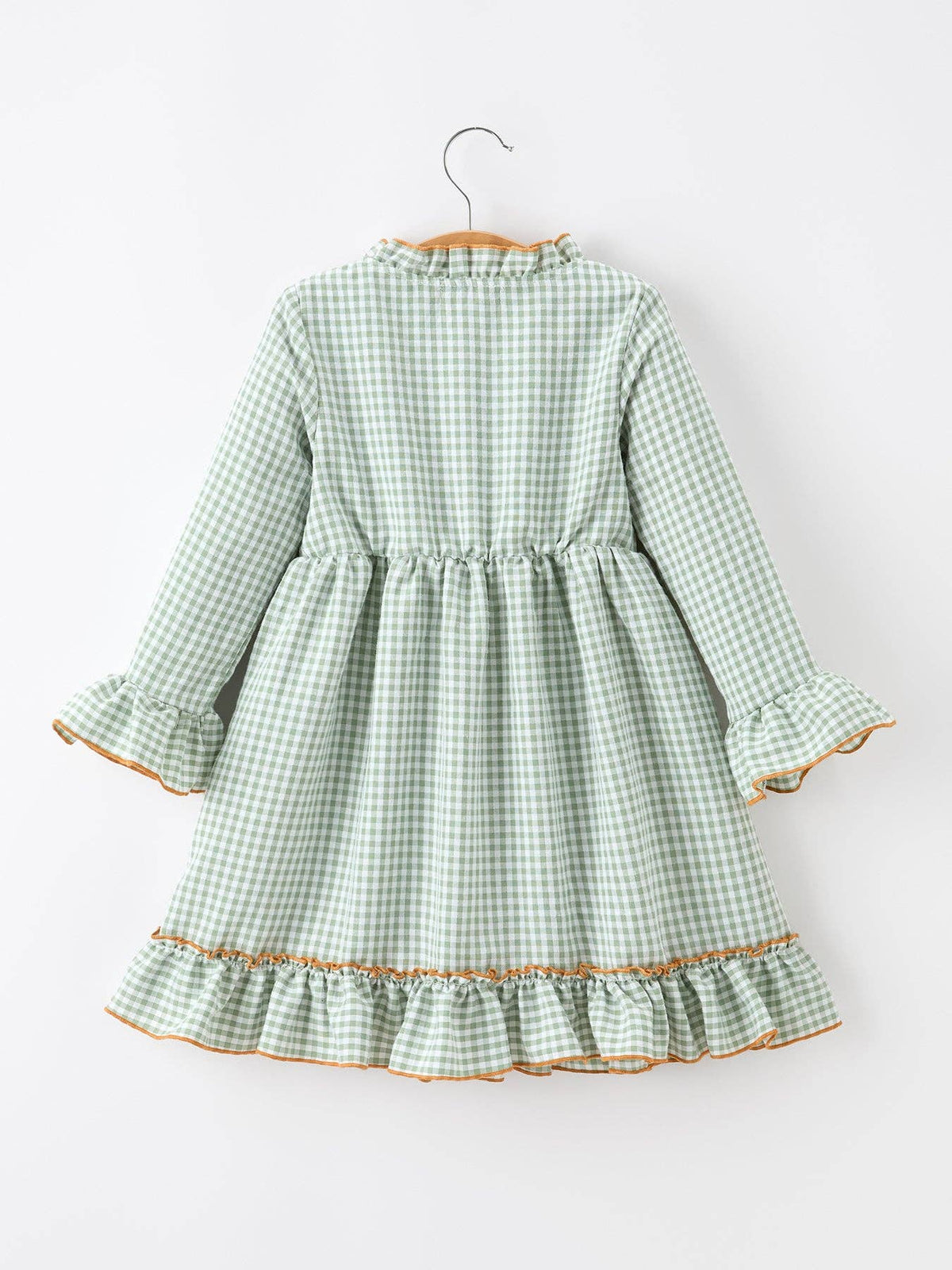 Green Gingham Pumpkin Ruffle Dress