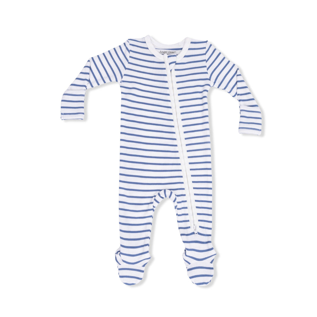 Blue Stripe Ribbed Modal 2-Way Zipper Footie