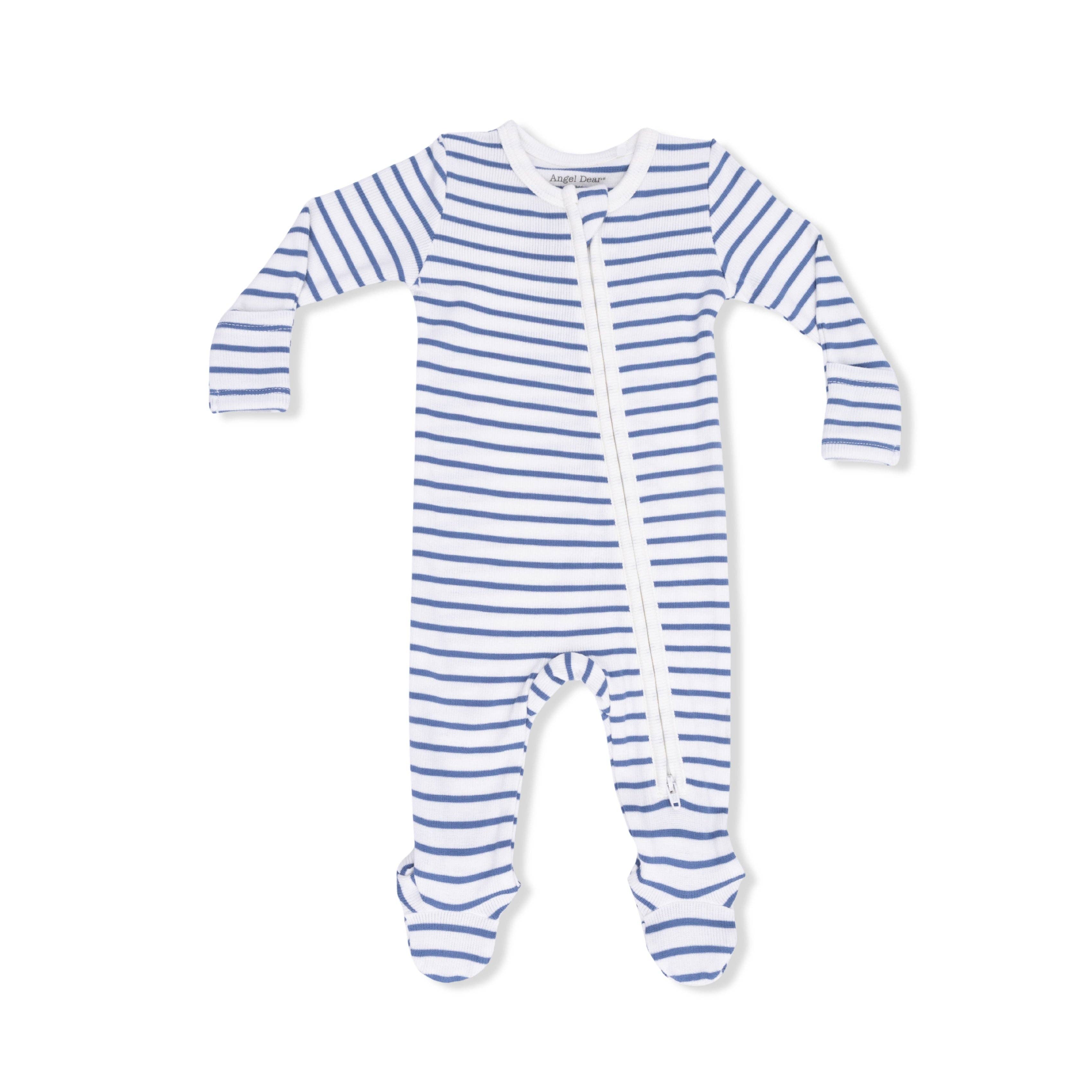 Blue Stripe Ribbed Modal 2-Way Zipper Footie