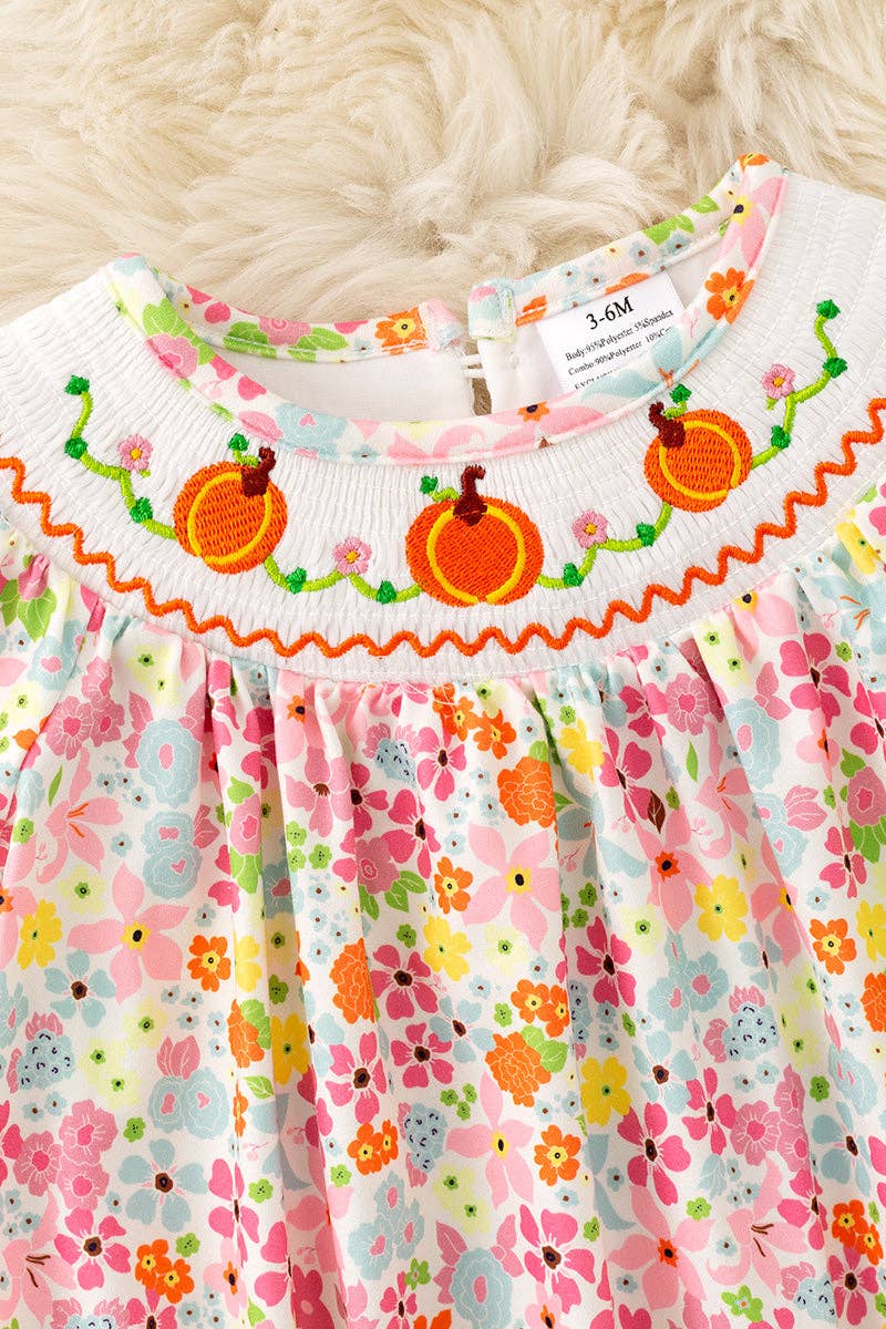 Pumpkin Garden Smocked Baby Bubble Romper