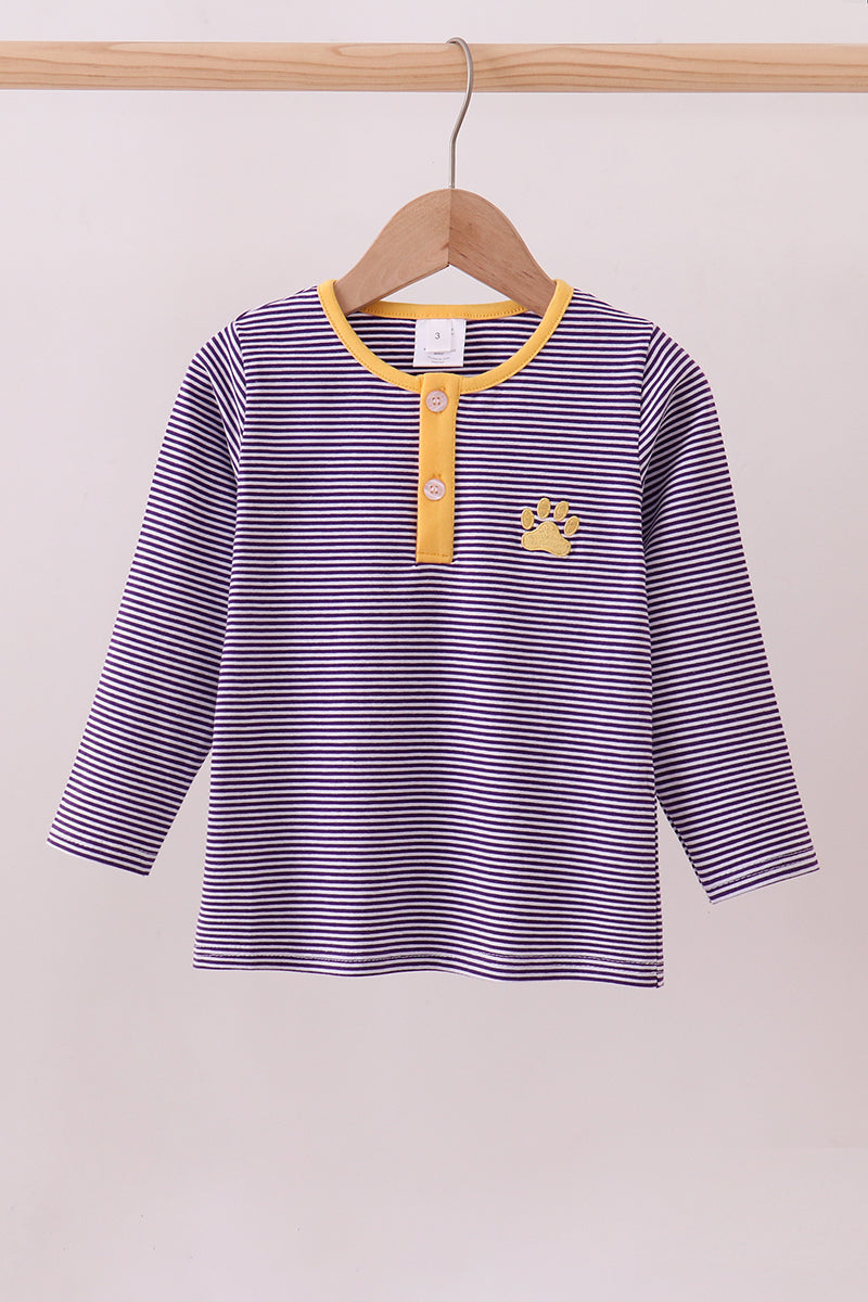 Purple & Gold Striped Tiger Paw Henley Shirt