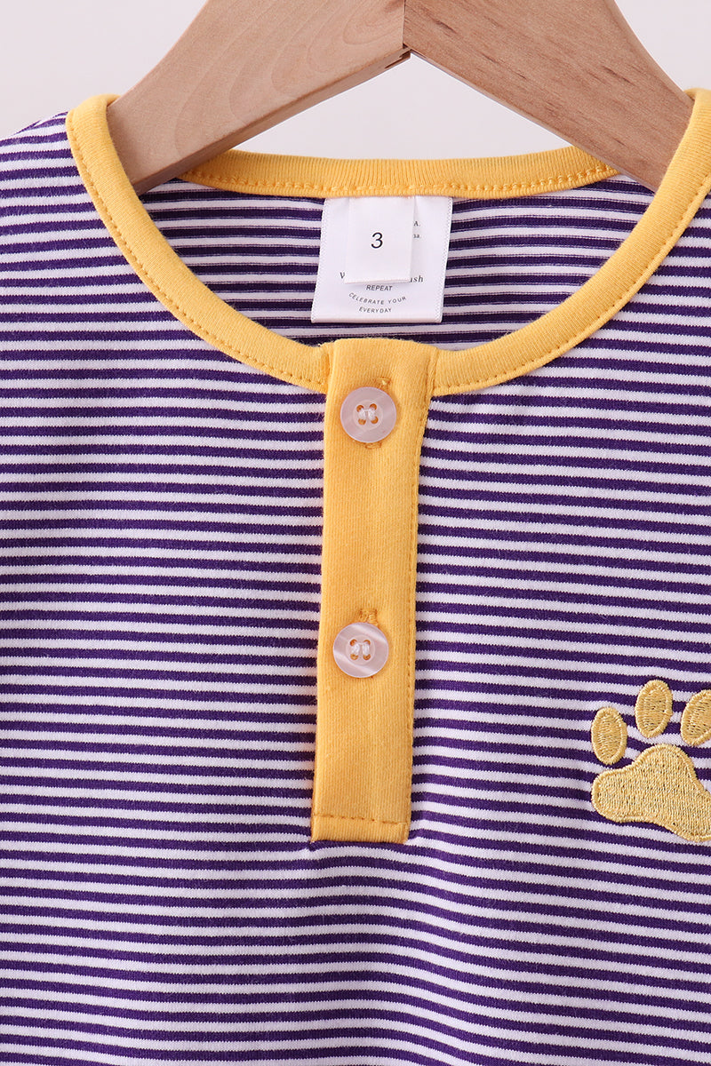 Purple & Gold Striped Tiger Paw Henley Shirt