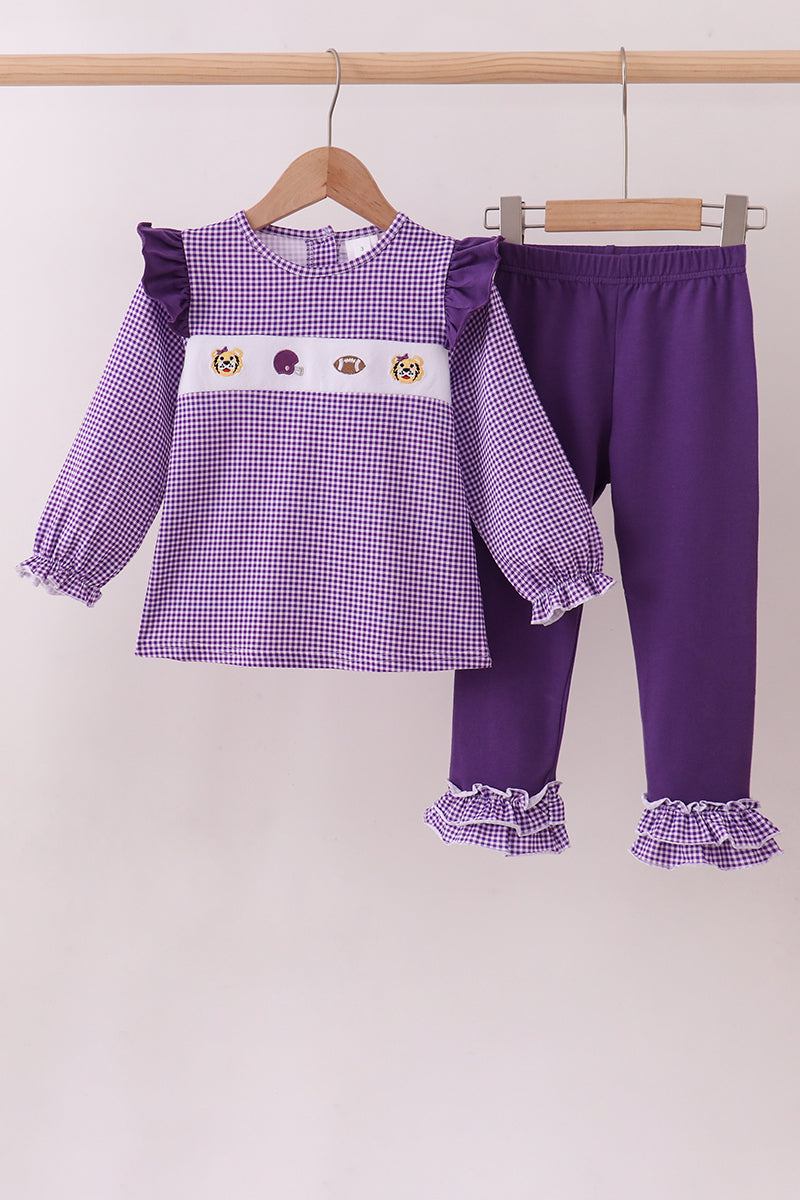 Purple LSU Tiger Gingham Ruffle 2-Piece Set