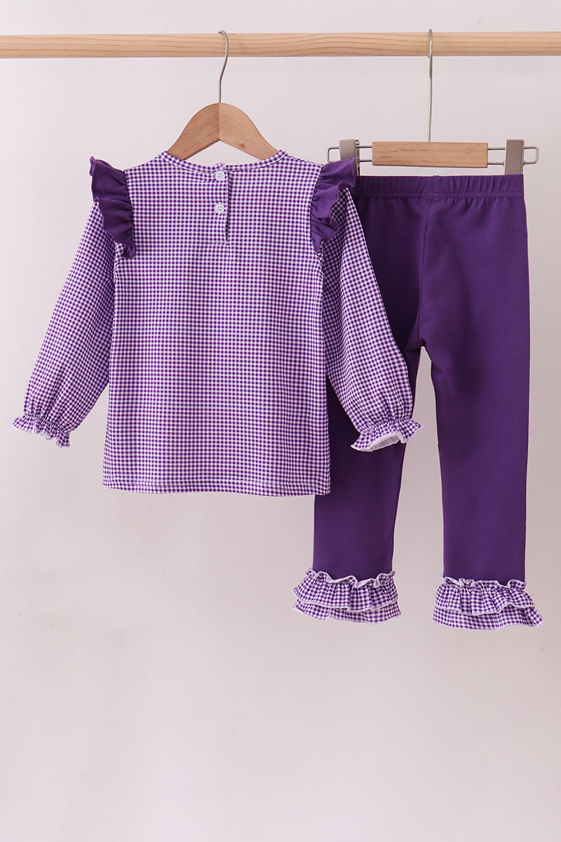 Purple LSU Tiger Gingham Ruffle 2-Piece Set