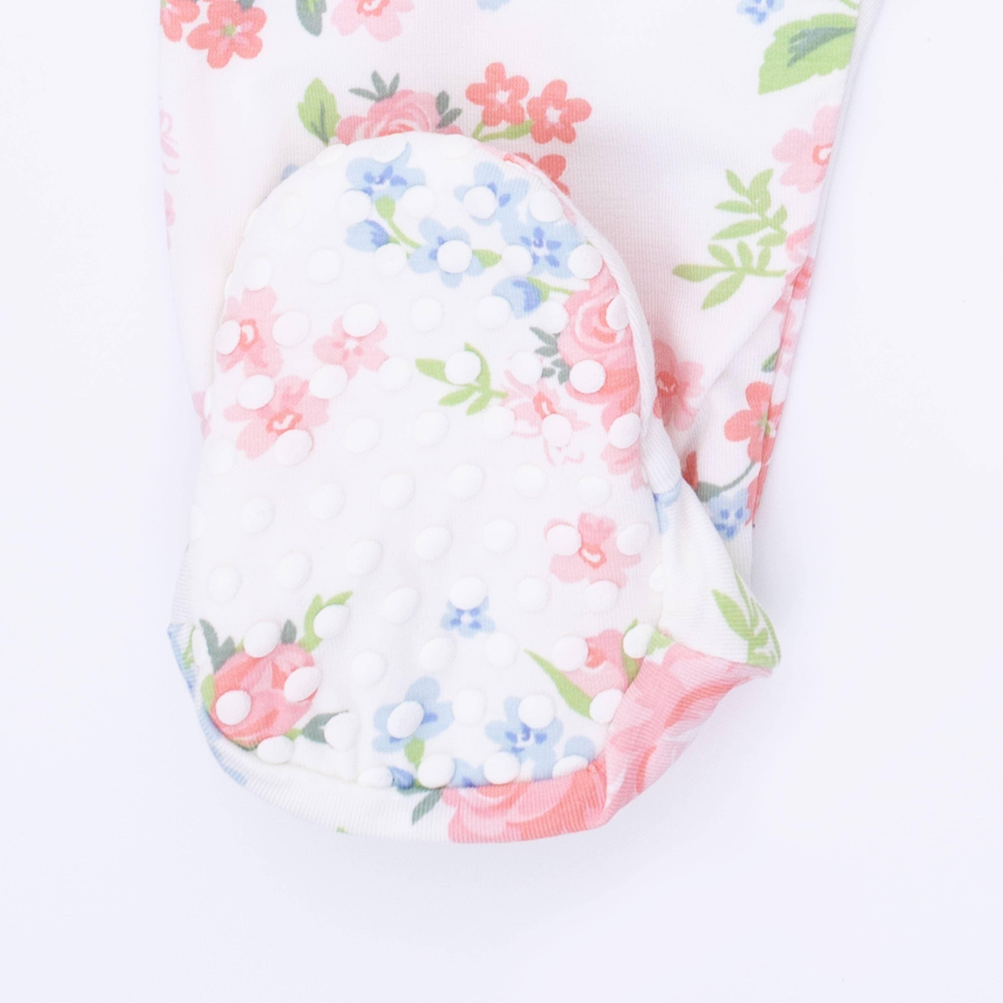 Pink Rose Garden Ruffle Back Footie