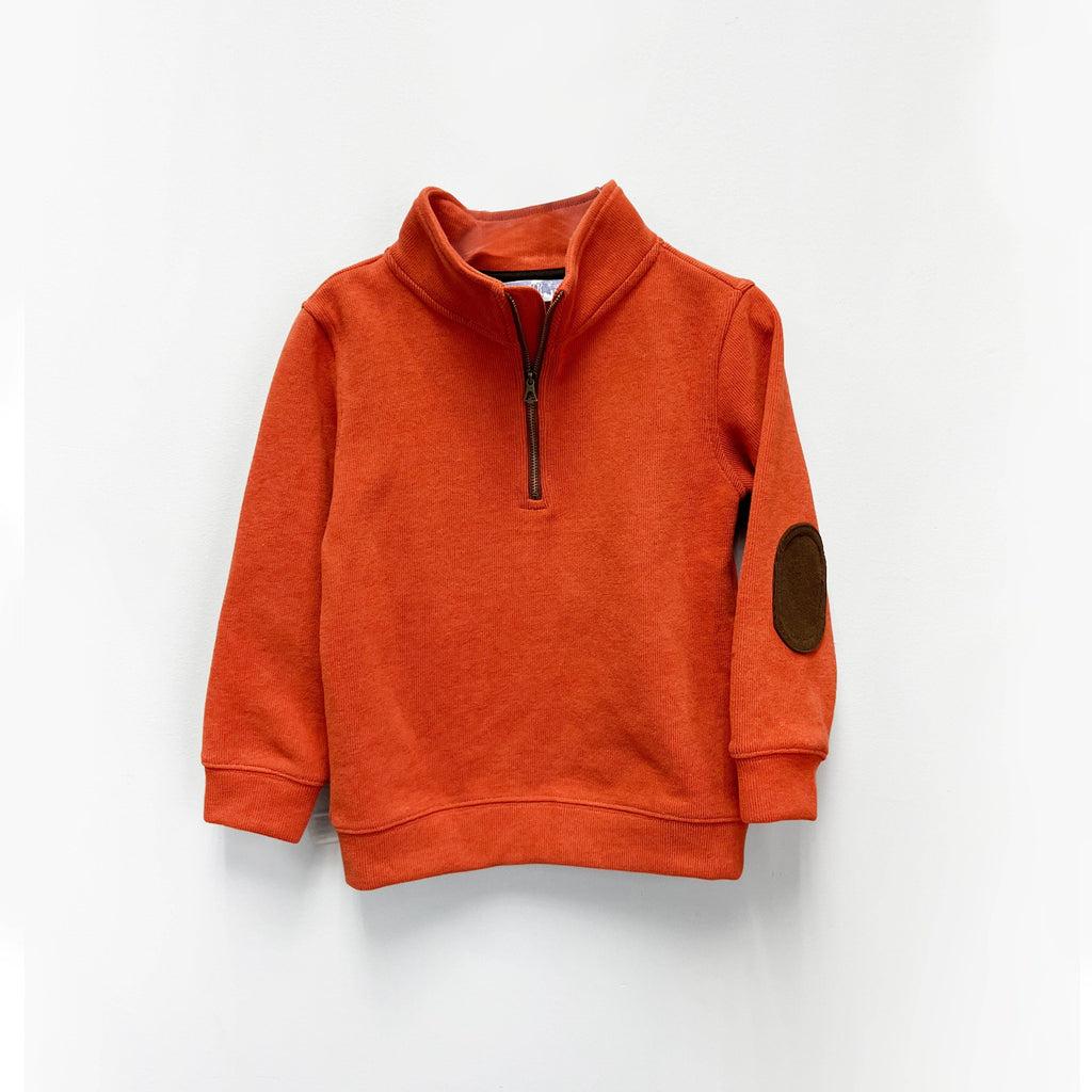 Burnt Orange Quarter-Zip Pullover with Elbow Patches