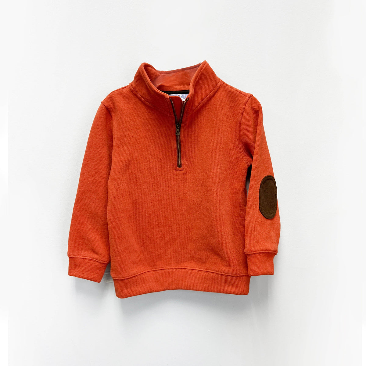 Burnt Orange Quarter-Zip Pullover with Elbow Patches