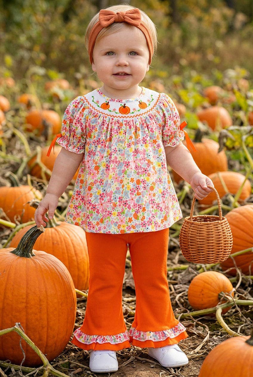 Pumpkin Blooms Smocked Tunic & Ruffle Pants Set