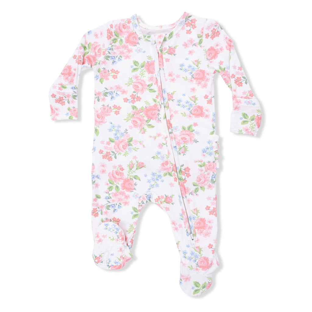 Pink Rose Garden Ruffle Back Footie