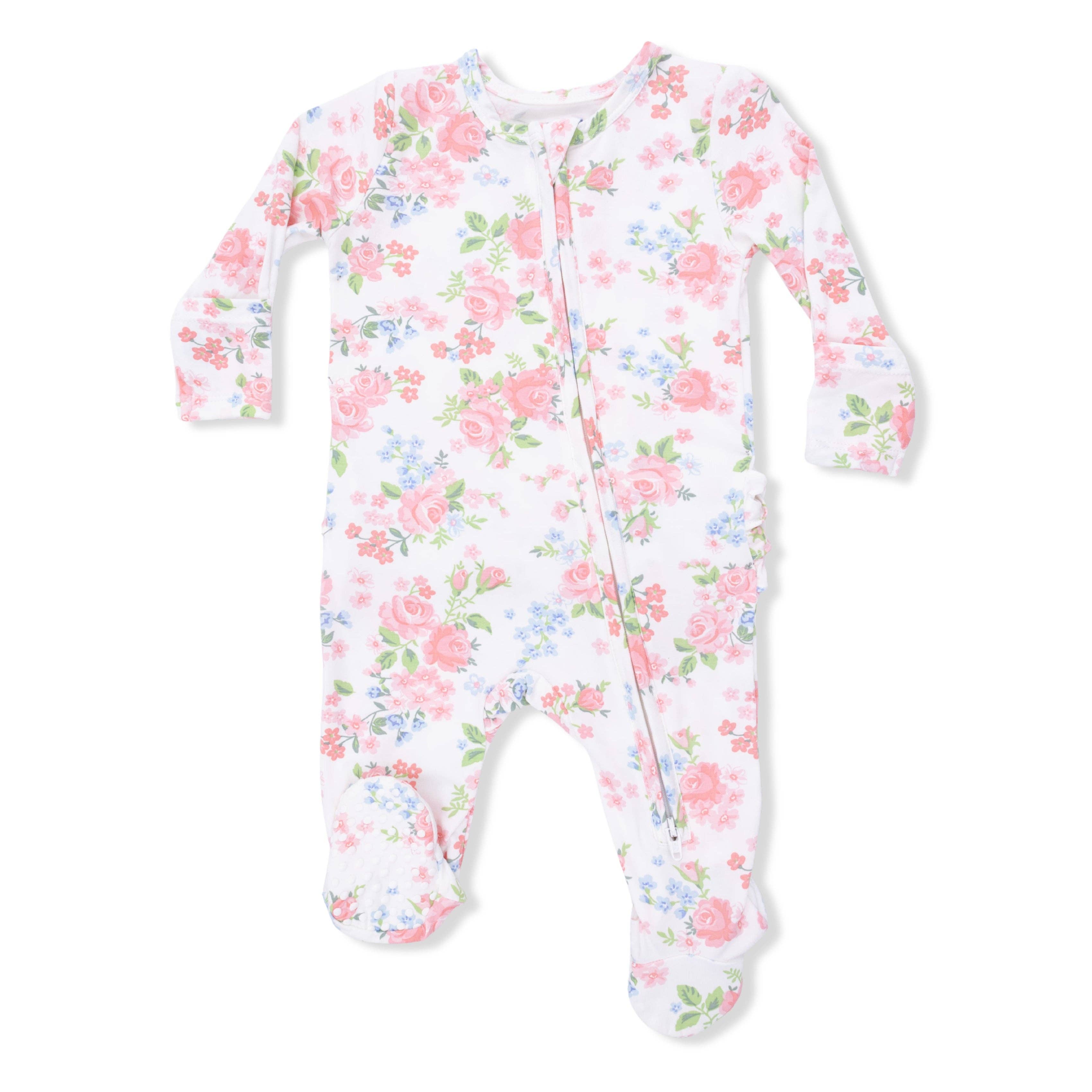Pink Rose Garden Ruffle Back Footie