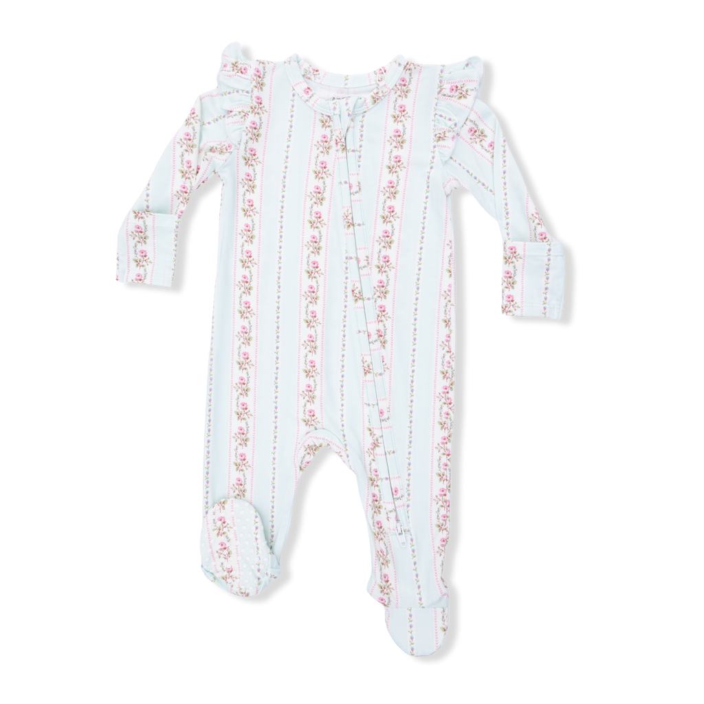 Vintage Rose Ruffle Bamboo Footie
