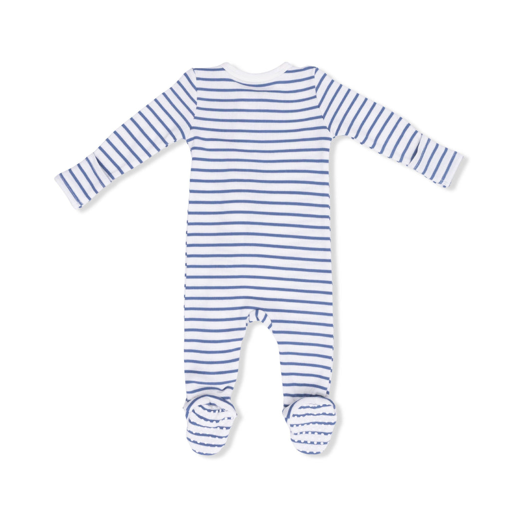 Blue Stripe Ribbed Modal 2-Way Zipper Footie