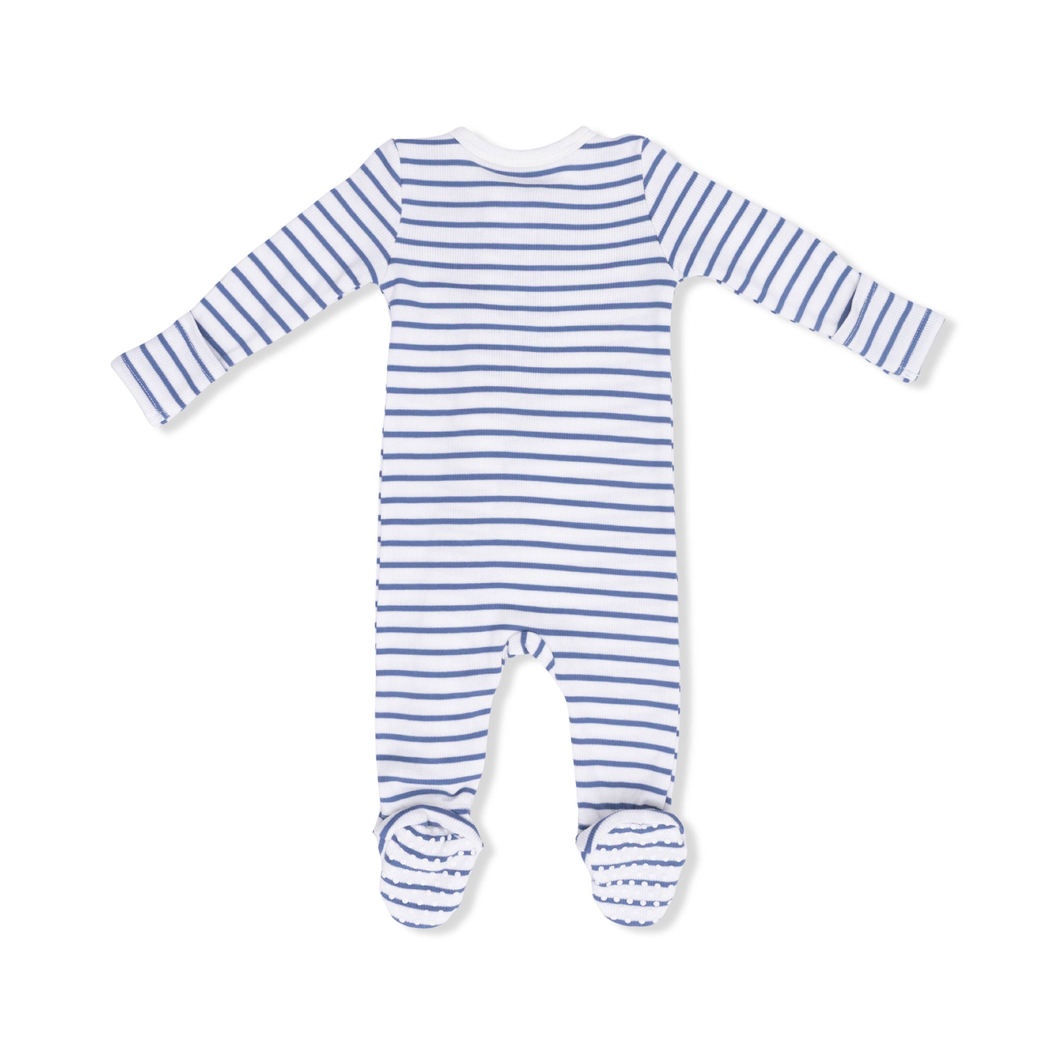 Blue Stripe Ribbed Modal 2-Way Zipper Footie