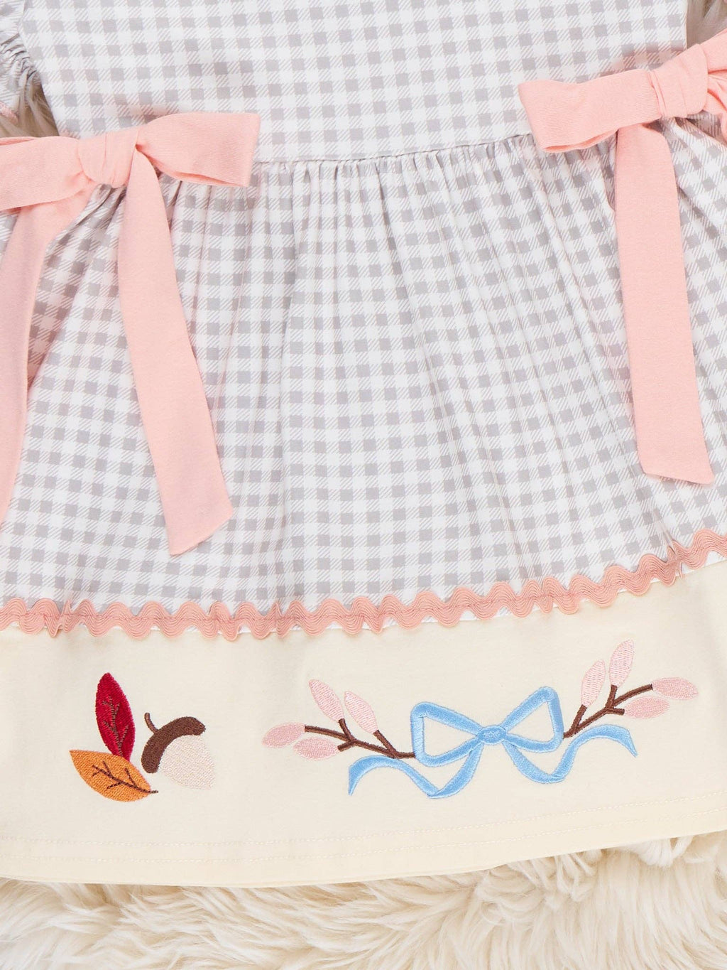 Autumn Acorns Bows Embroidered Plaid Dress
