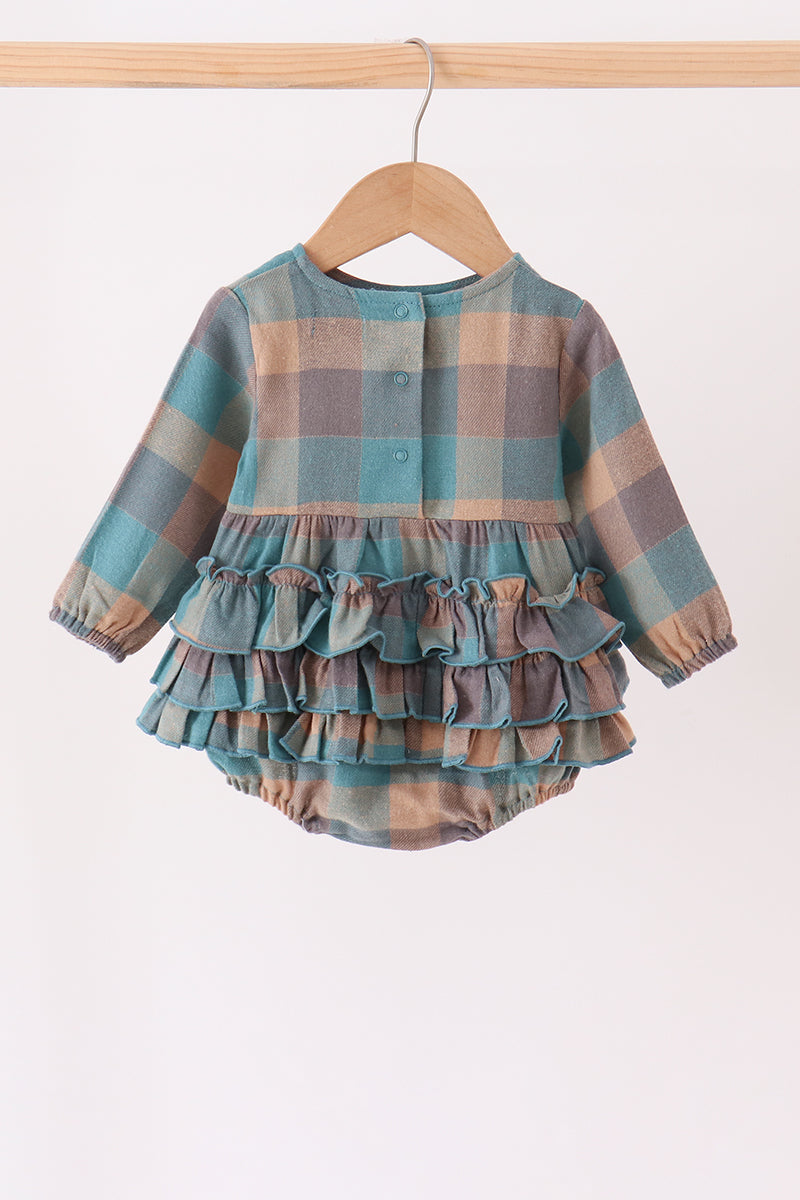 Teal Plaid Ruffle Bubble Romper
