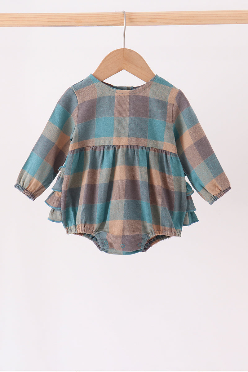 Teal Plaid Ruffle Bubble Romper