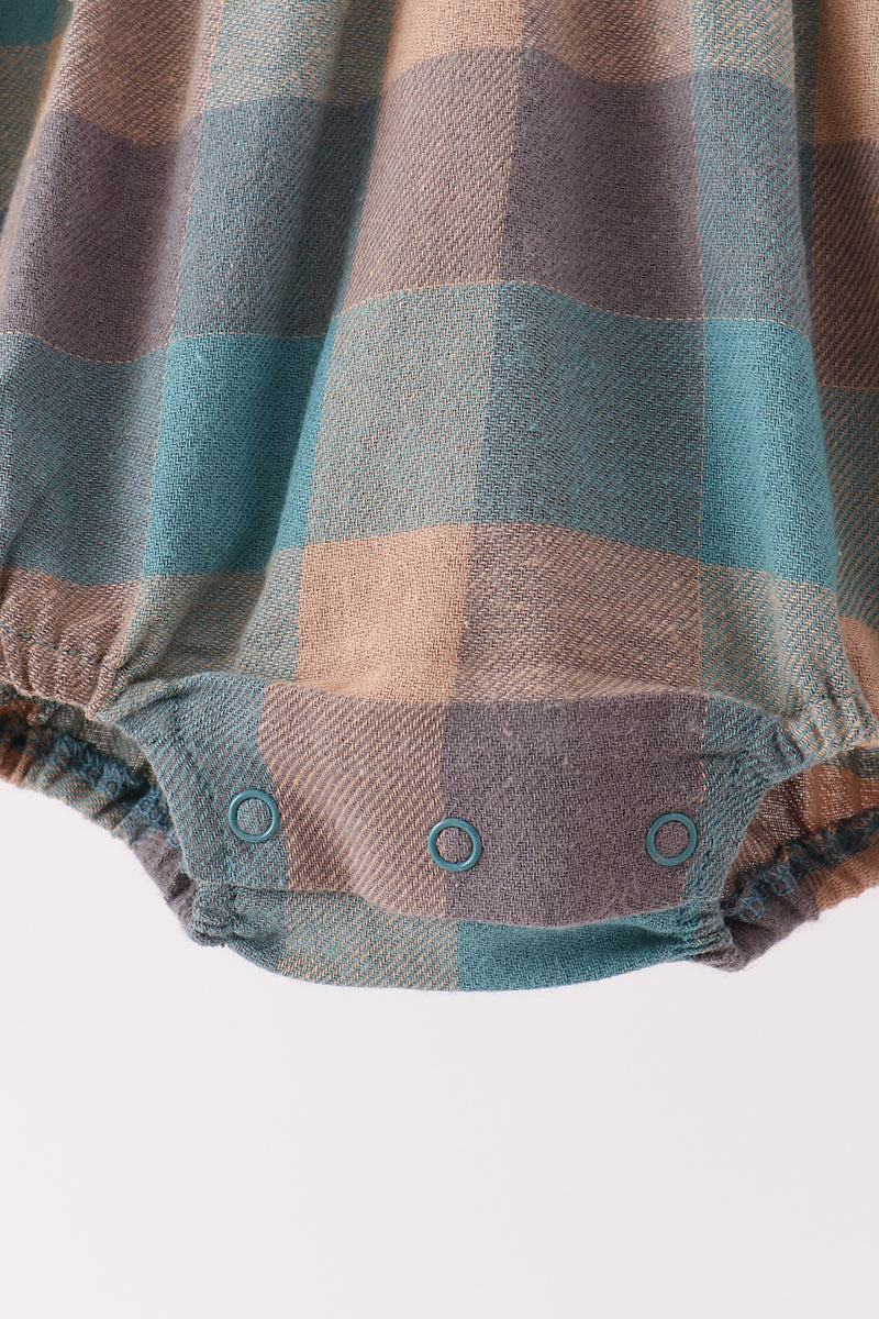 Teal Plaid Ruffle Bubble Romper