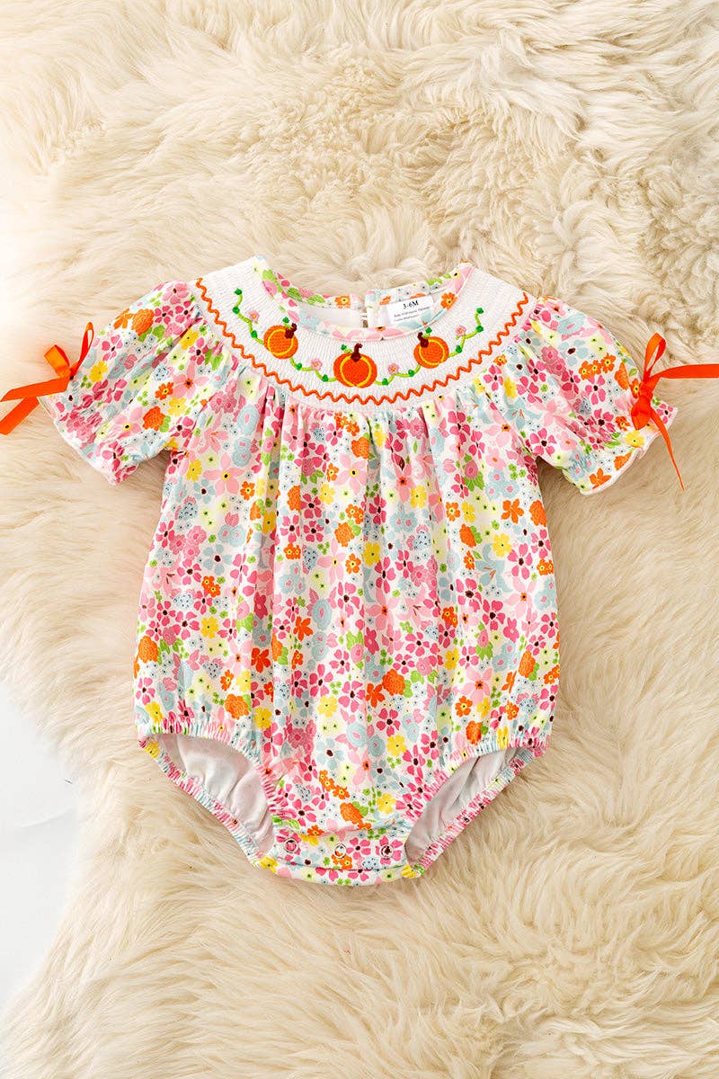 Pumpkin Garden Smocked Baby Bubble Romper