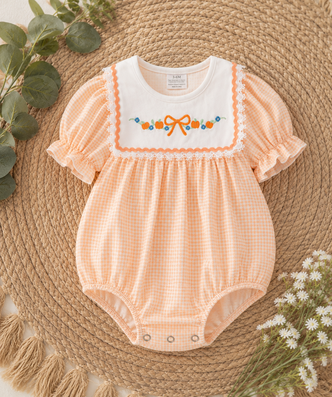 Embroidered Pumpkin Patch Infant Girl Romper