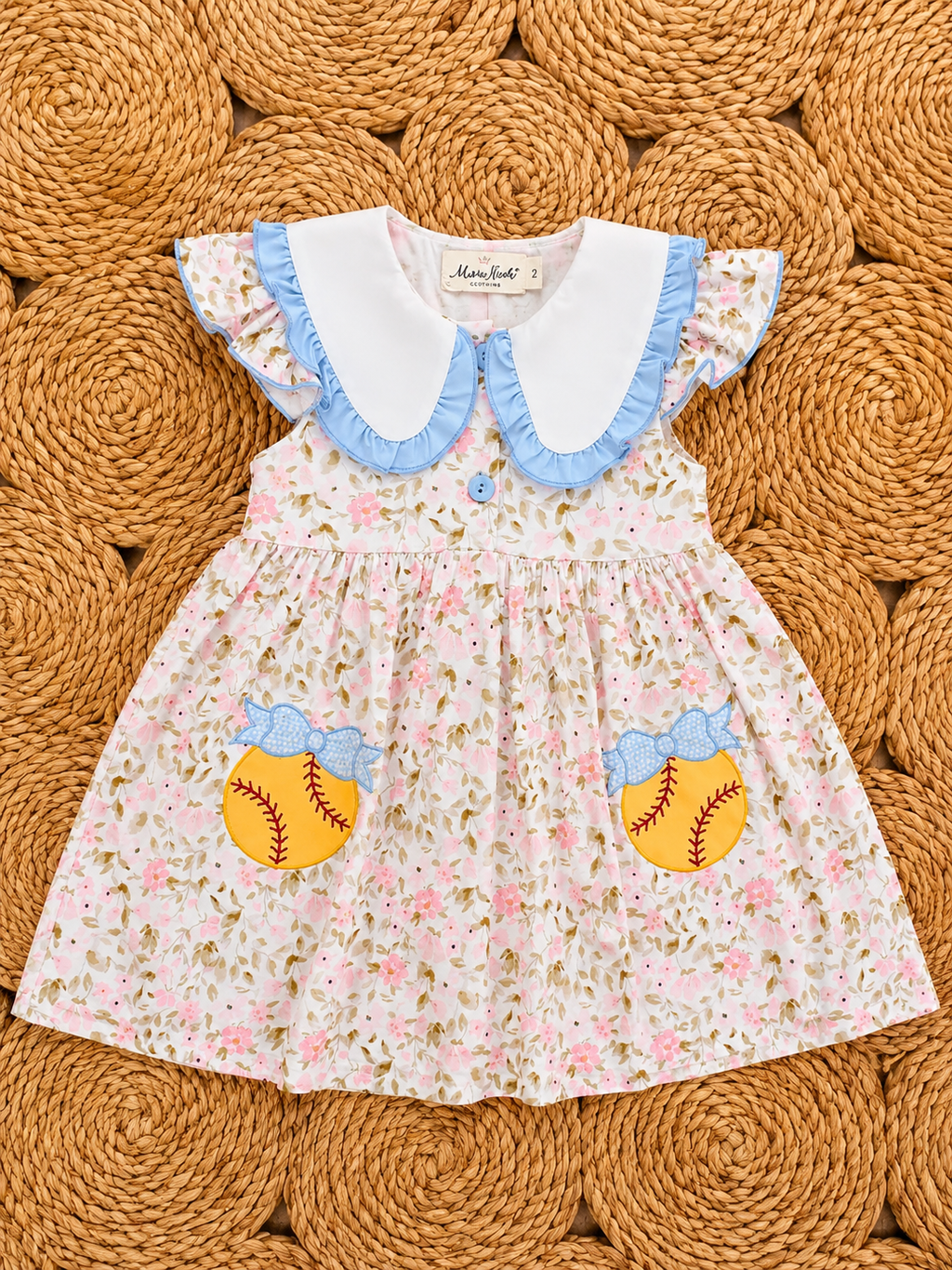 Playtime Softball Embroidered Ruffle Dress