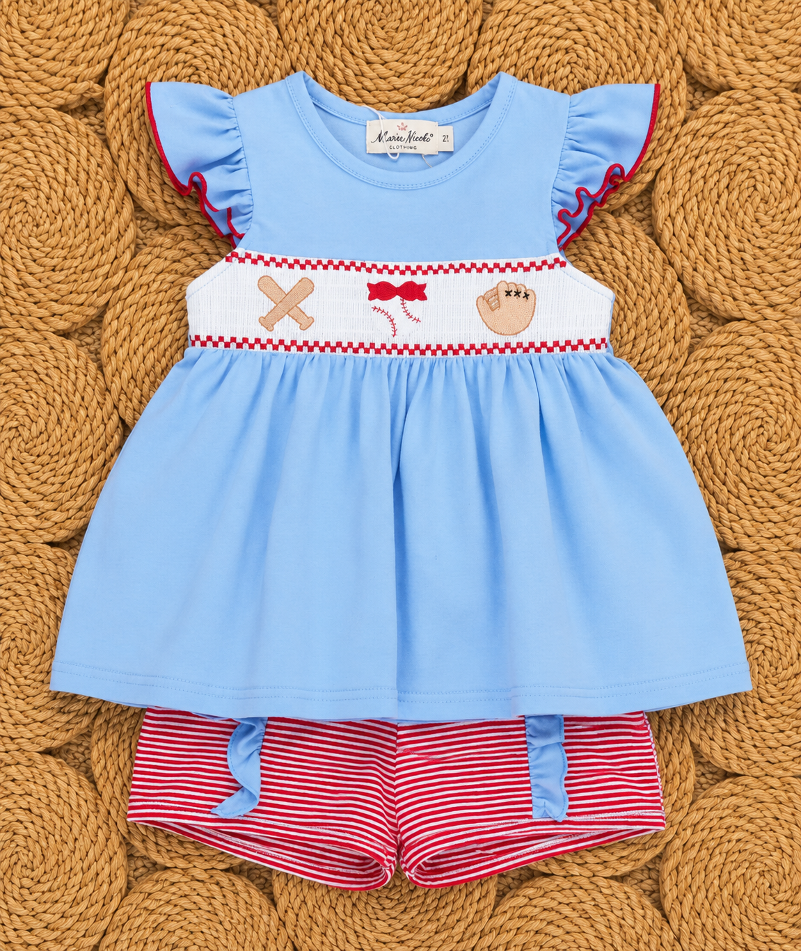 Home Run Batter Smocked Ruffle Short Set