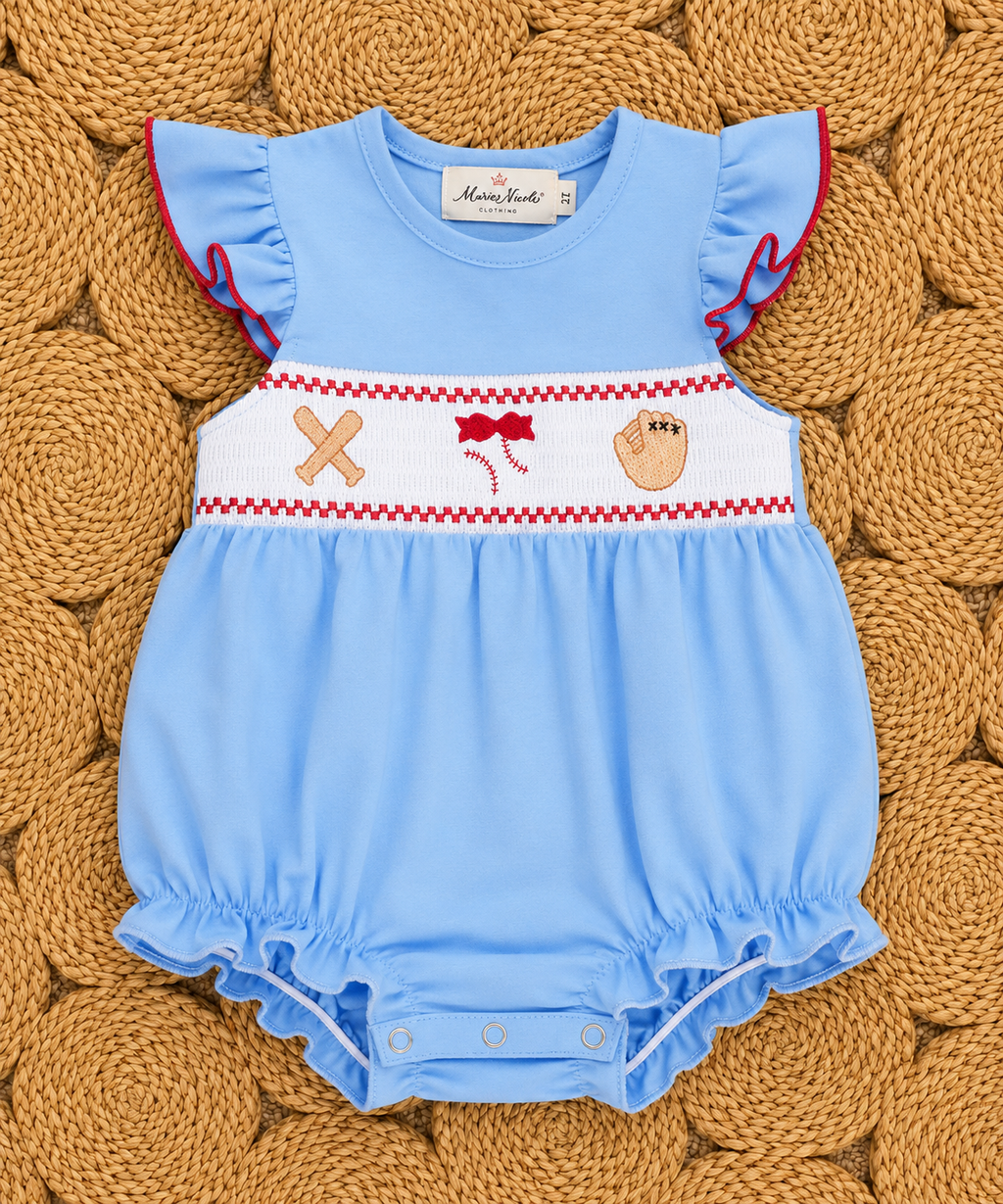 Home Run Batter Smocked Ruffle Bubble