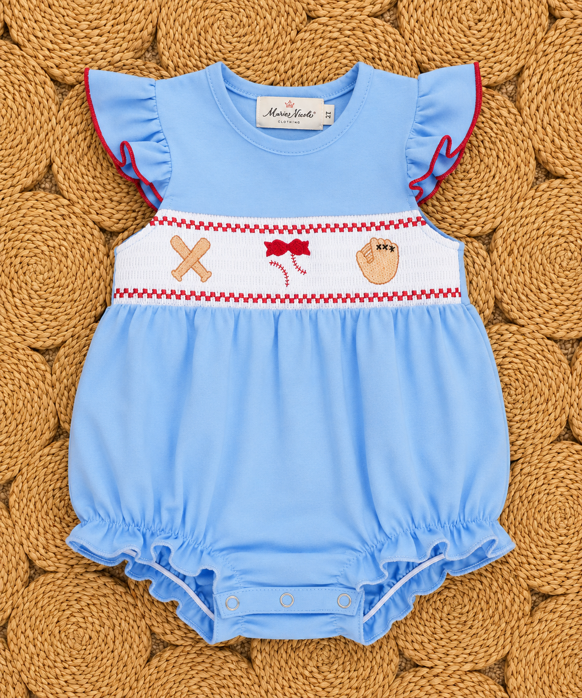 Home Run Batter Smocked Ruffle Bubble