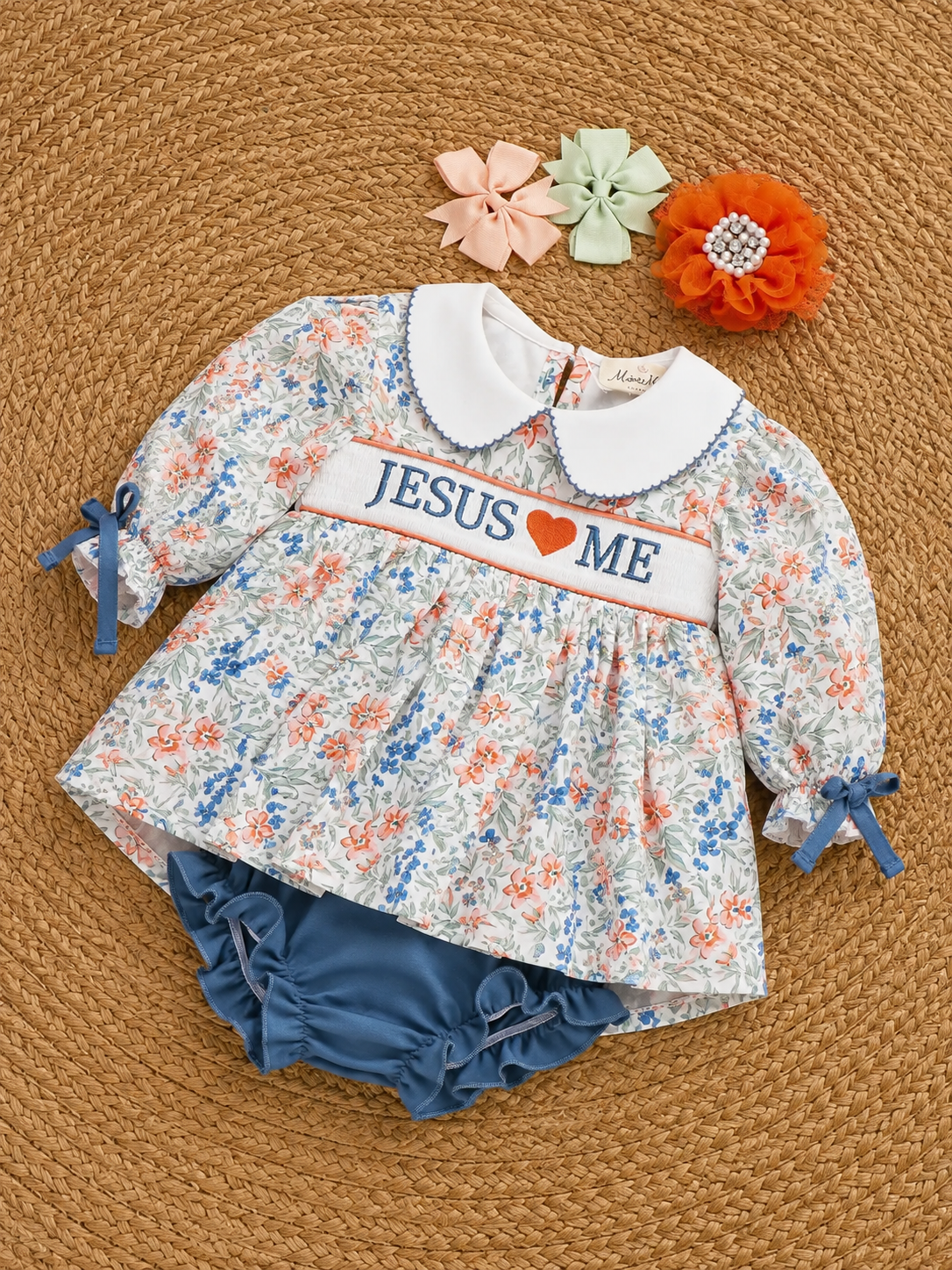 Graceful Floral "Jesus Loves Me" Bloomers Outfit