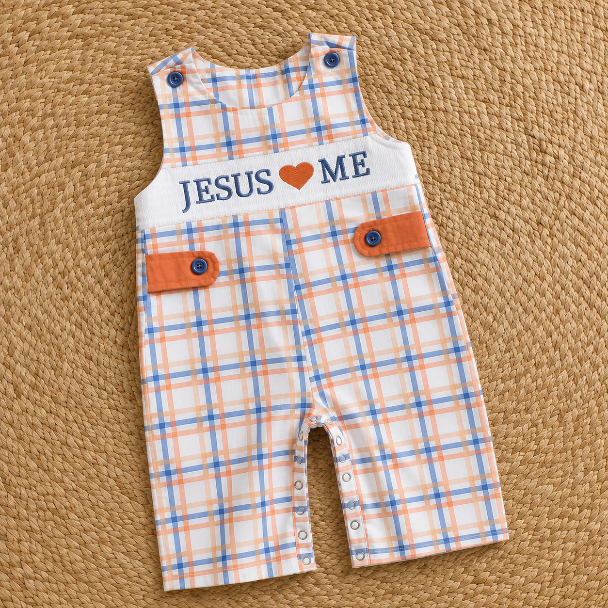 Graceful Plaid "Jesus Loves Me" Romper