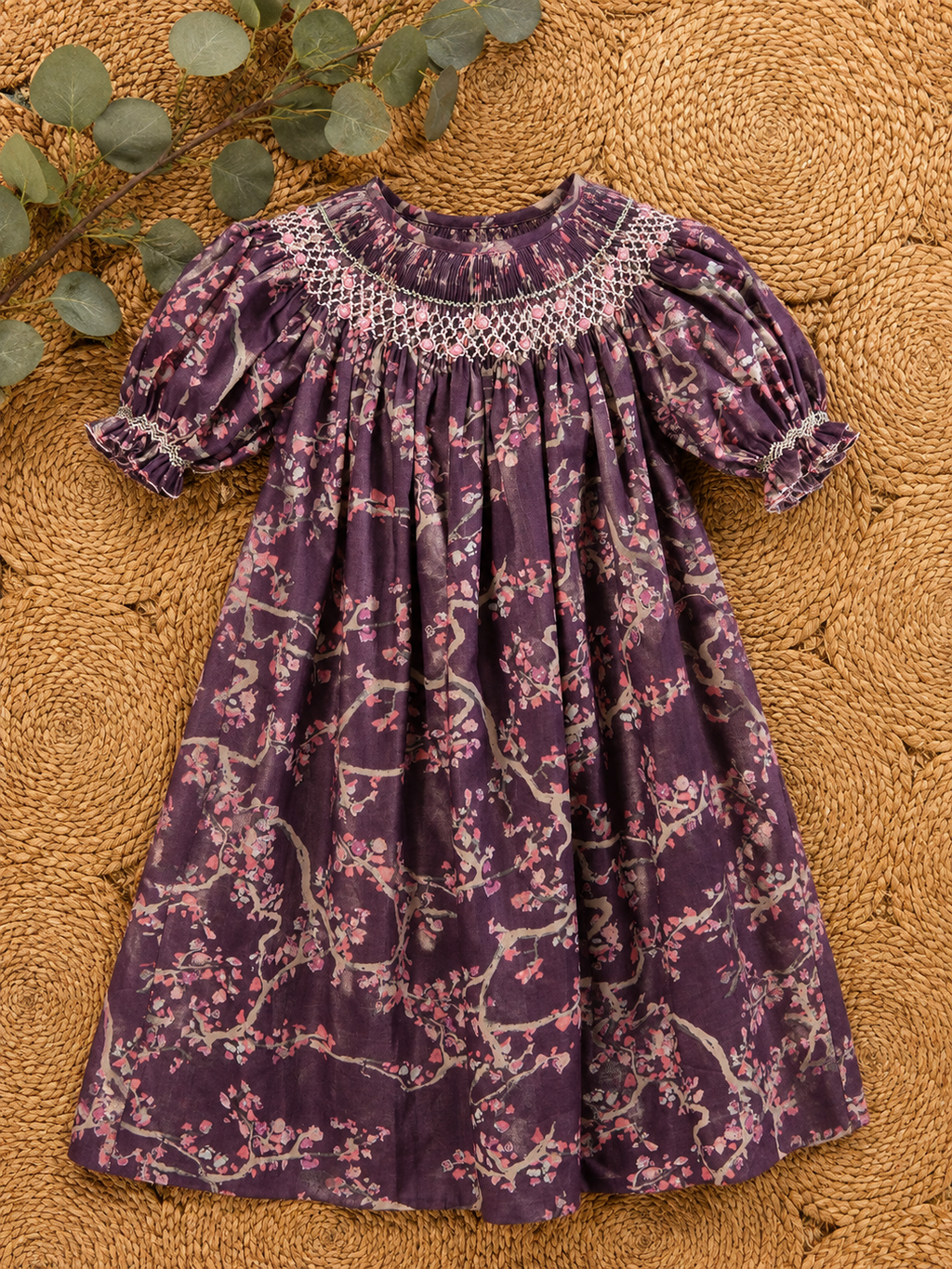 Plum Blossom Smocked Dress & Bonnet
