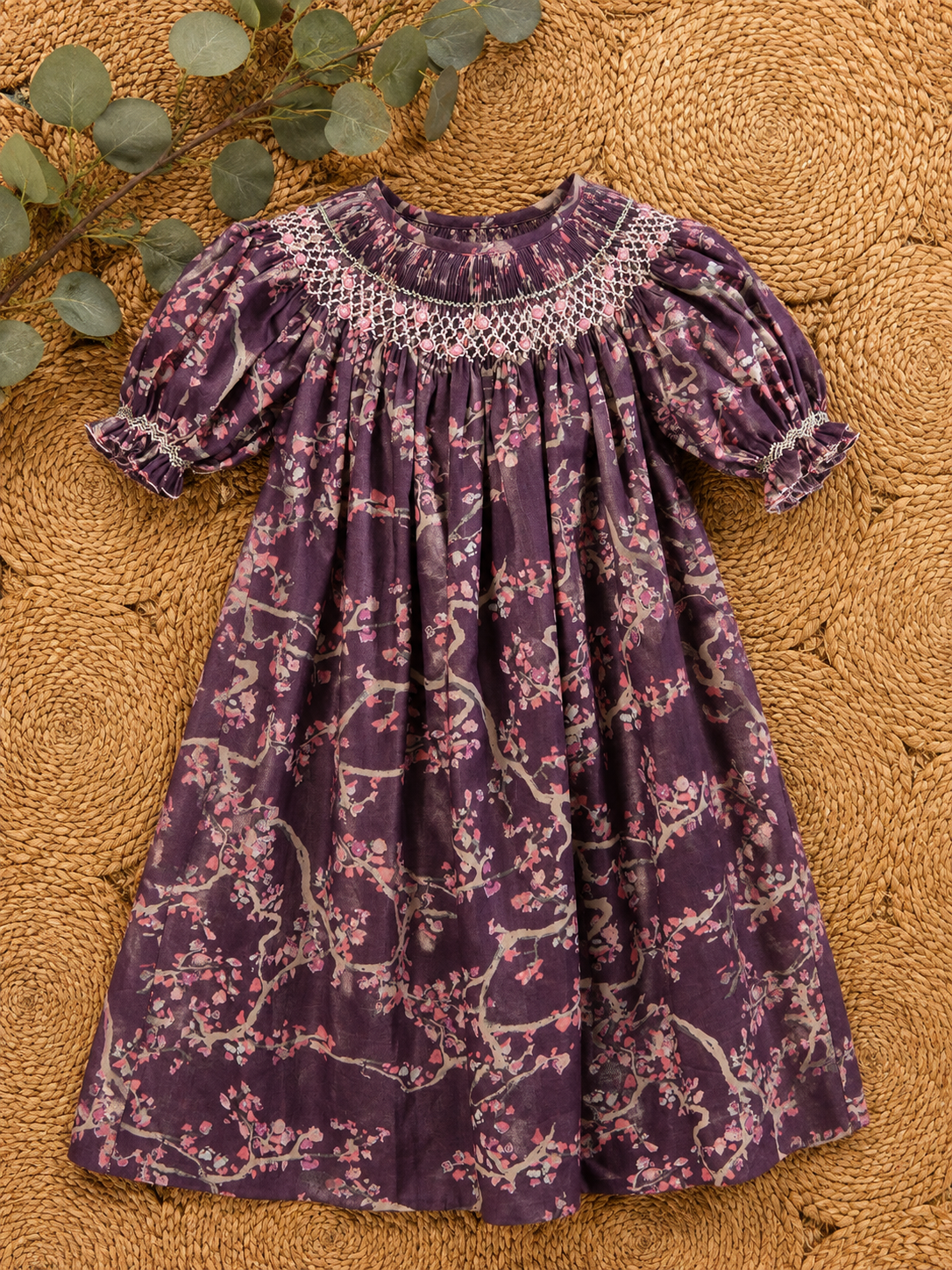 Plum Blossom Smocked Dress & Bonnet