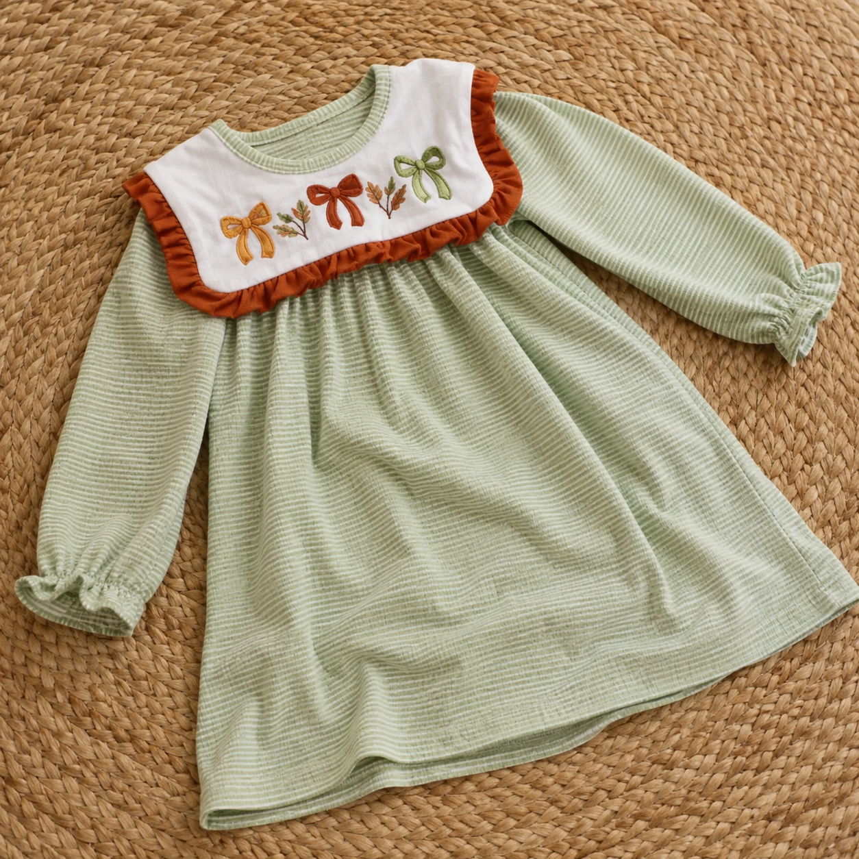 Sweet Bow Embroidered Ruffle Dress