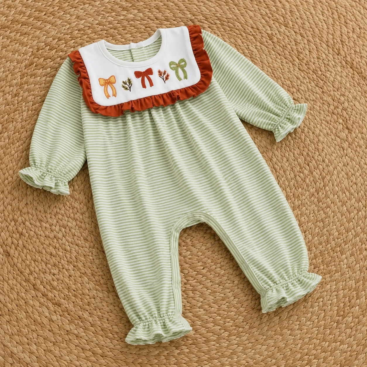 Sweet Bow Embroidered Ruffle Romper