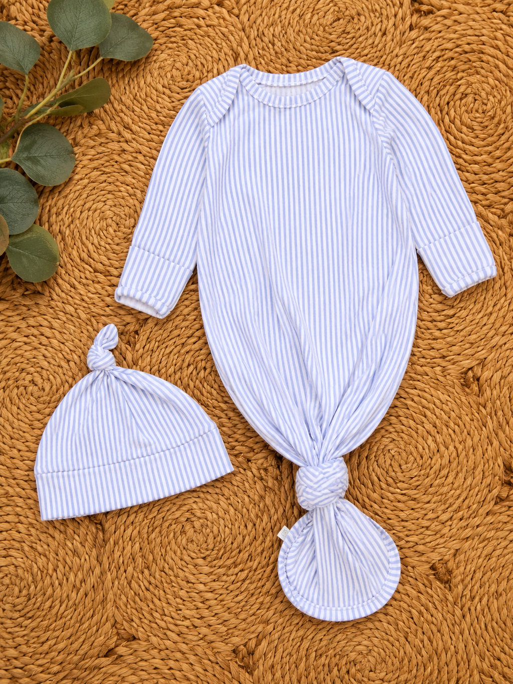 Periwinkle SoftSnooze™ Boys Seersucker Bamboo Knotted Gown & Beanie Set