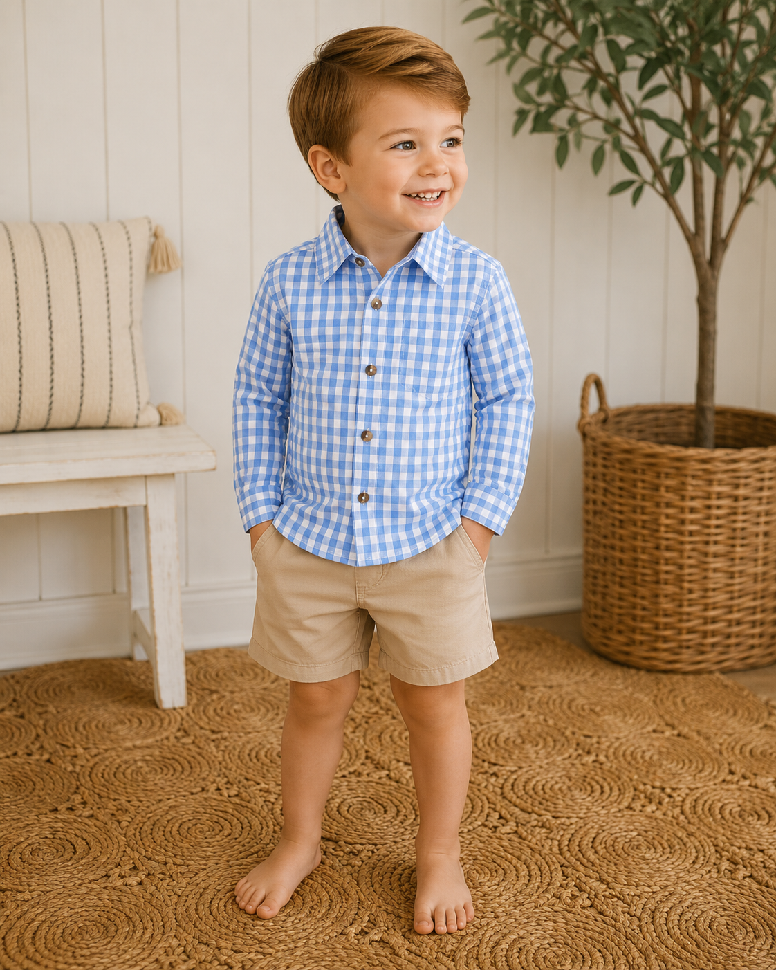 Periwinkle Blue Gingham Rugged Butts Roll-Tab Button Down