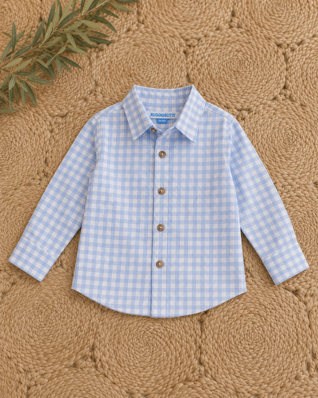 Periwinkle Blue Gingham Rugged Butts Roll-Tab Button Down