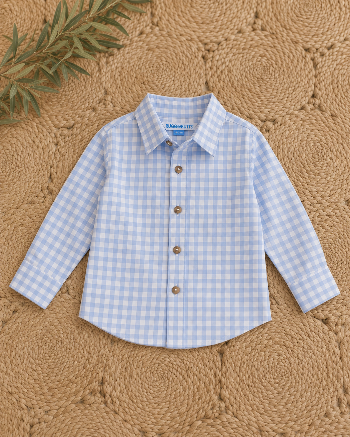 Periwinkle Blue Gingham Rugged Butts Roll-Tab Button Down