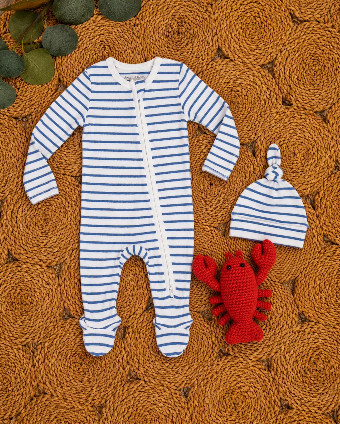 Blue Stripe Ribbed Modal 2-Way Zipper Footie