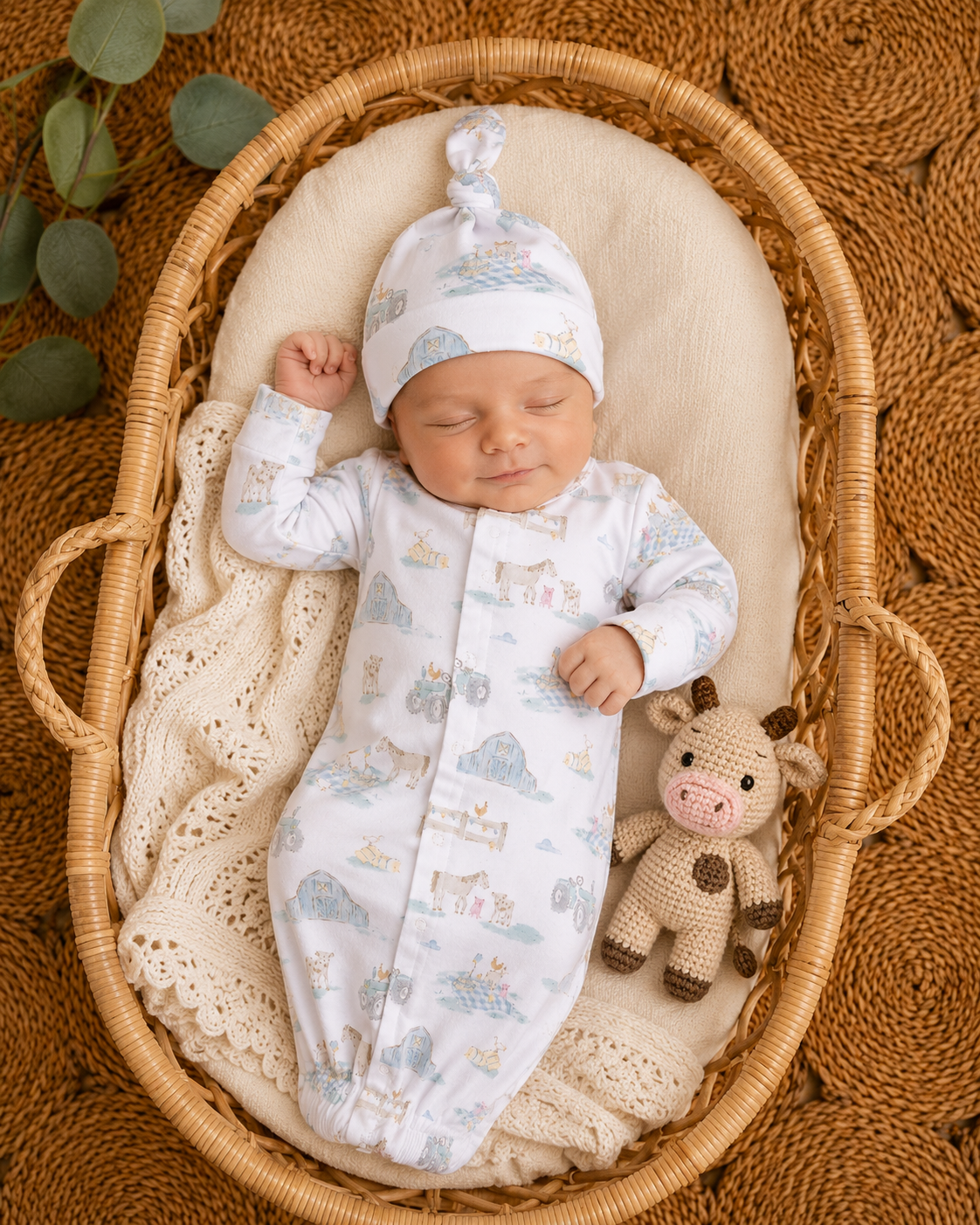 Blue Farm Convertible Gown & Knotted Hat Set