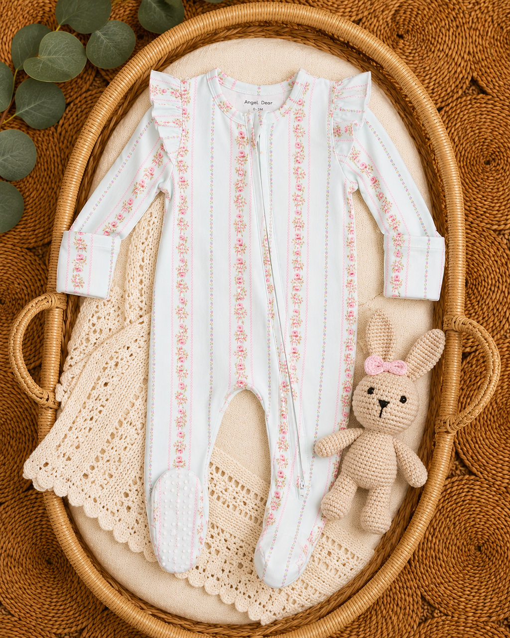 Vintage Rose Ruffle Bamboo Footie